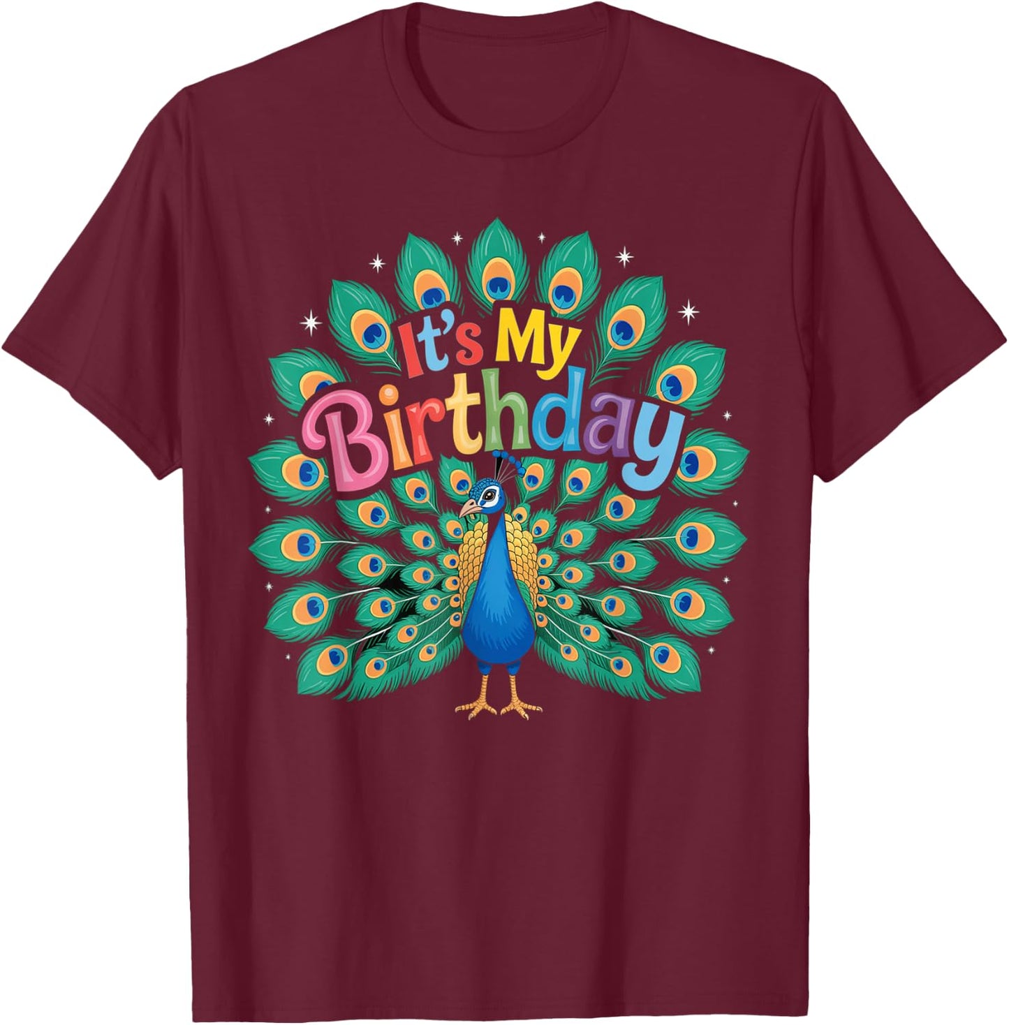 Birthday Peacock Women Men & Kids T-Shirt - T-Shirt | Maroon