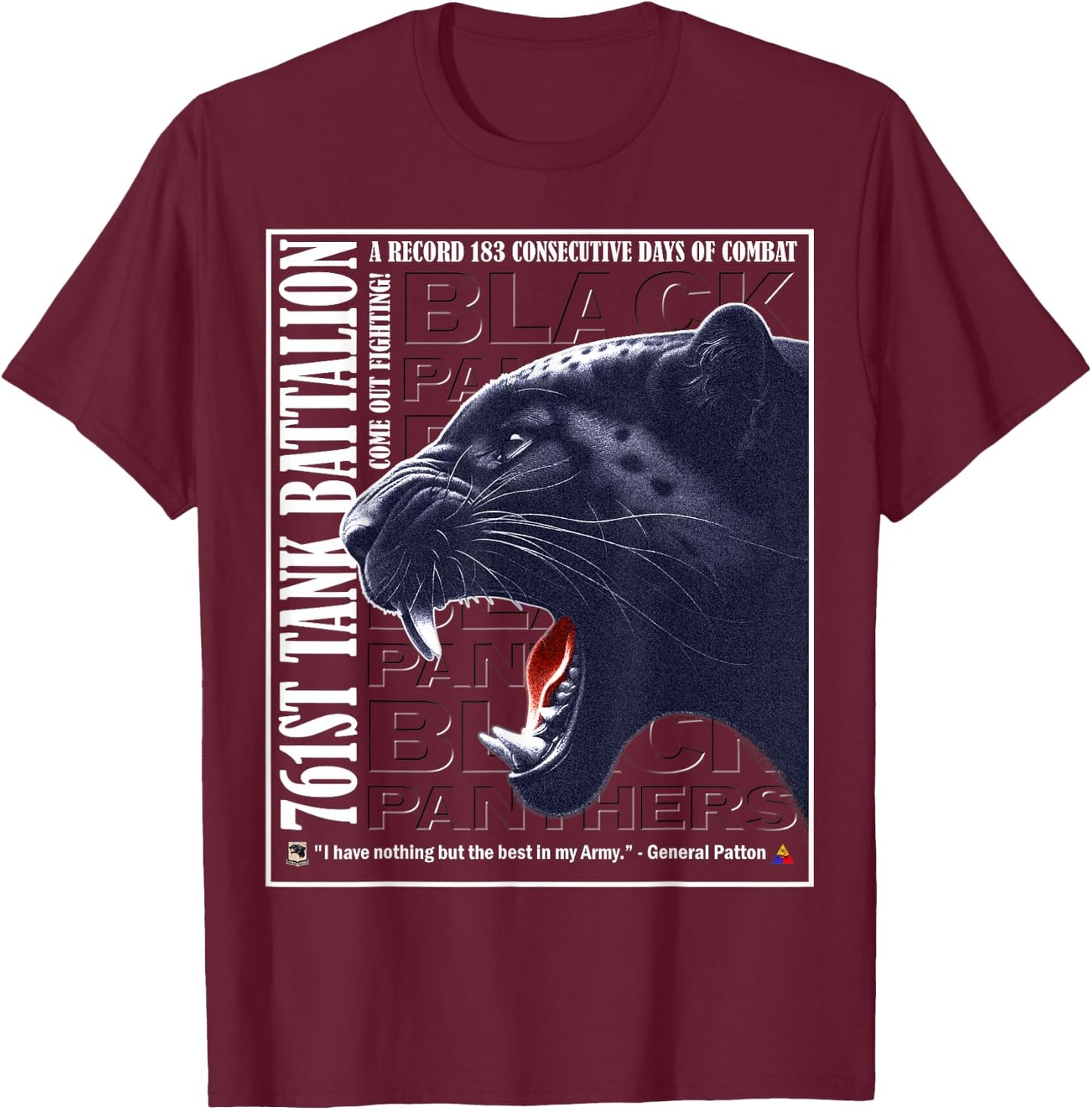 761st Tank Battalion Black Panthers WWII Valor T-Shirt - T-Shirt | Maroon
