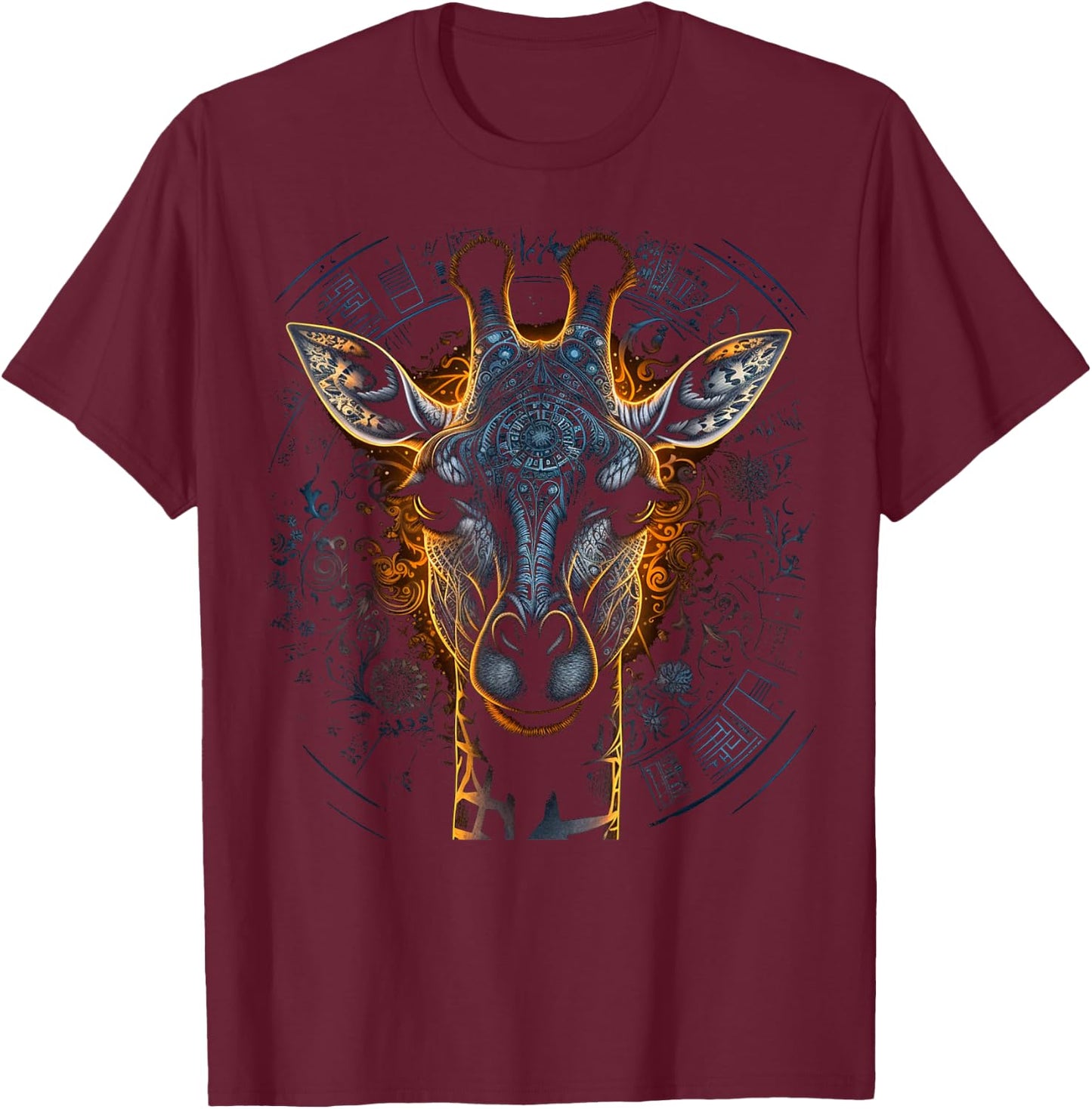 Giraffe Artwork Mandala - Animal Art Giraffe T-Shirt - T-Shirt | Maroon