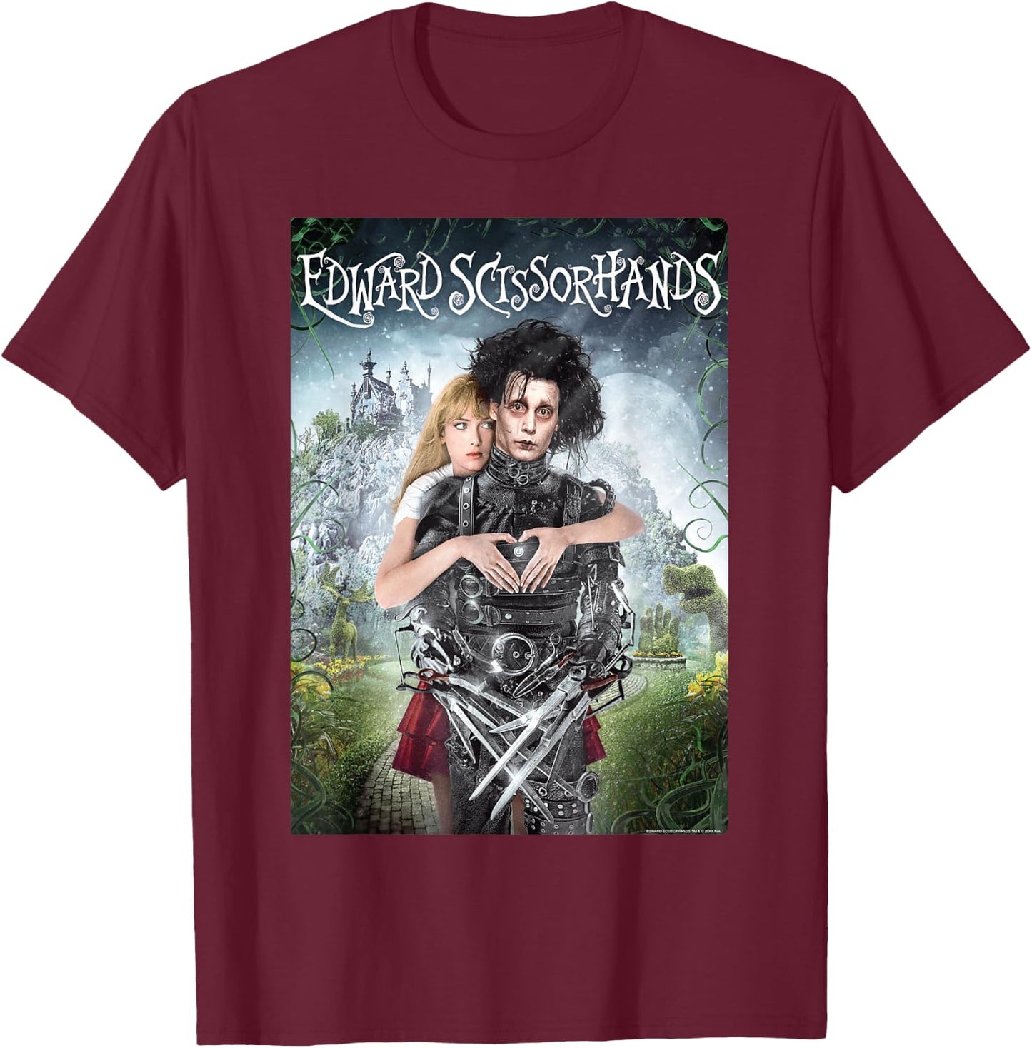 Edward Scissorhands Anniversary Movie Art Kim and Edward , Black, S T-Shirt - T-Shirt | Maroon