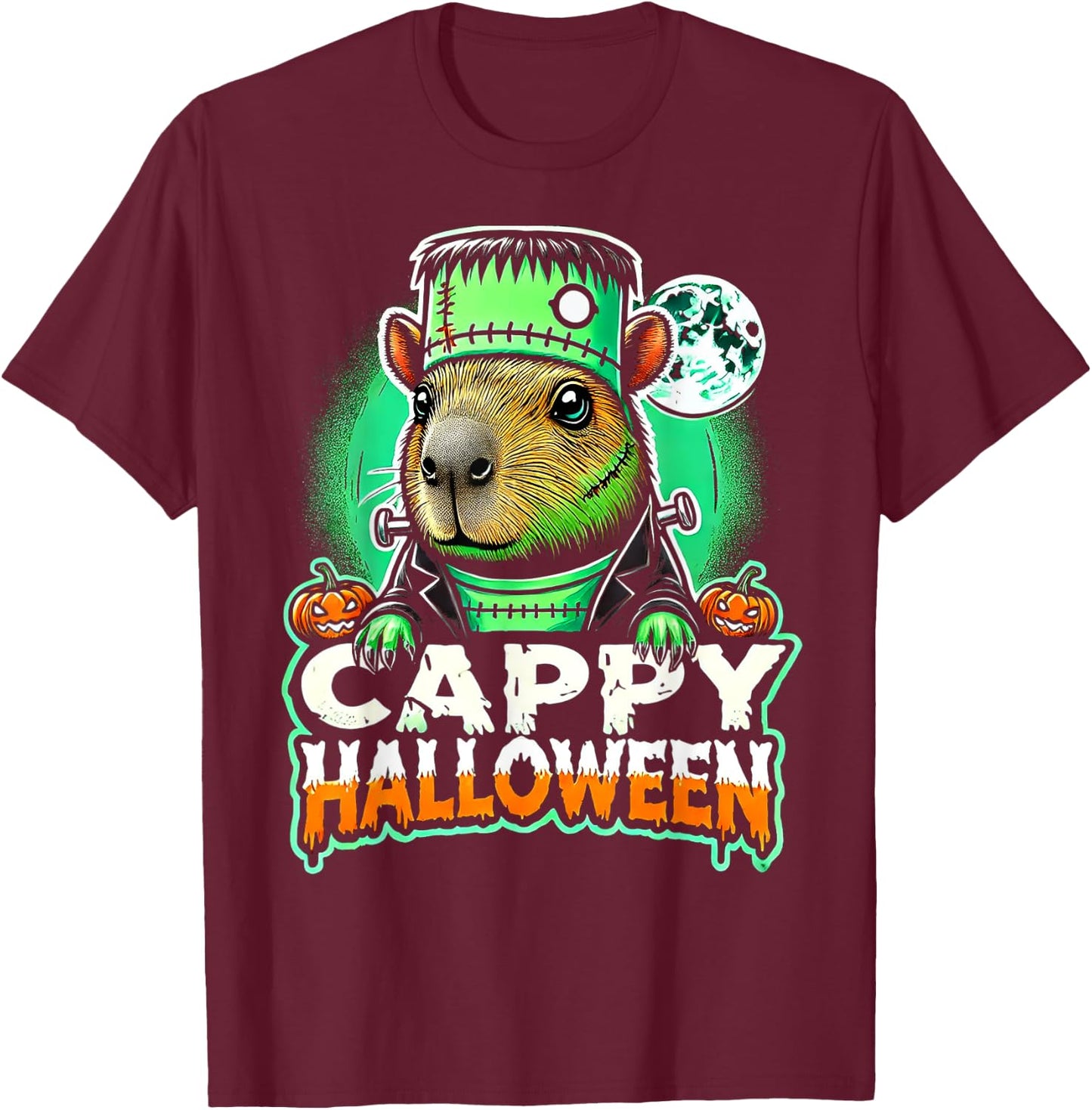 Cappy Halloween - Capybara Frankenstein - Funny Scary Spooky T-Shirt - T-Shirt | Maroon