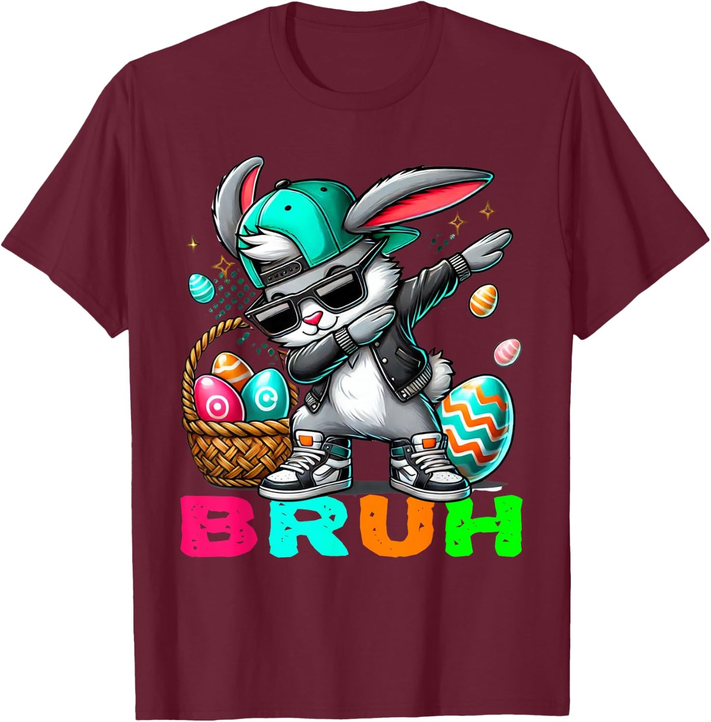 Dabbing Bunny Easter Bruh Meme Easter Day Eggs Boys Kids Men T-Shirt - T-Shirt | Maroon
