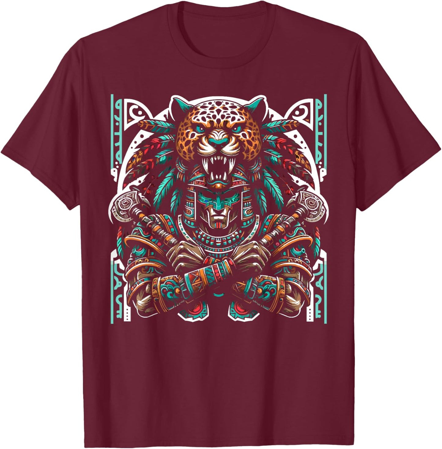 Aztec Jaguar Warrior Aztec Culture Mayan Indigenous T-Shirt - T-Shirt | Maroon