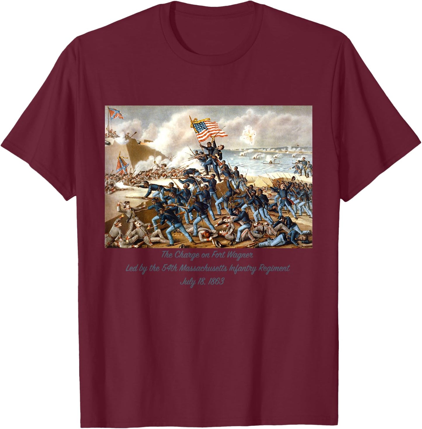 Charge on Fort Wagner South Carolina by Union in Civil War T-Shirt - T-Shirt | Maroon