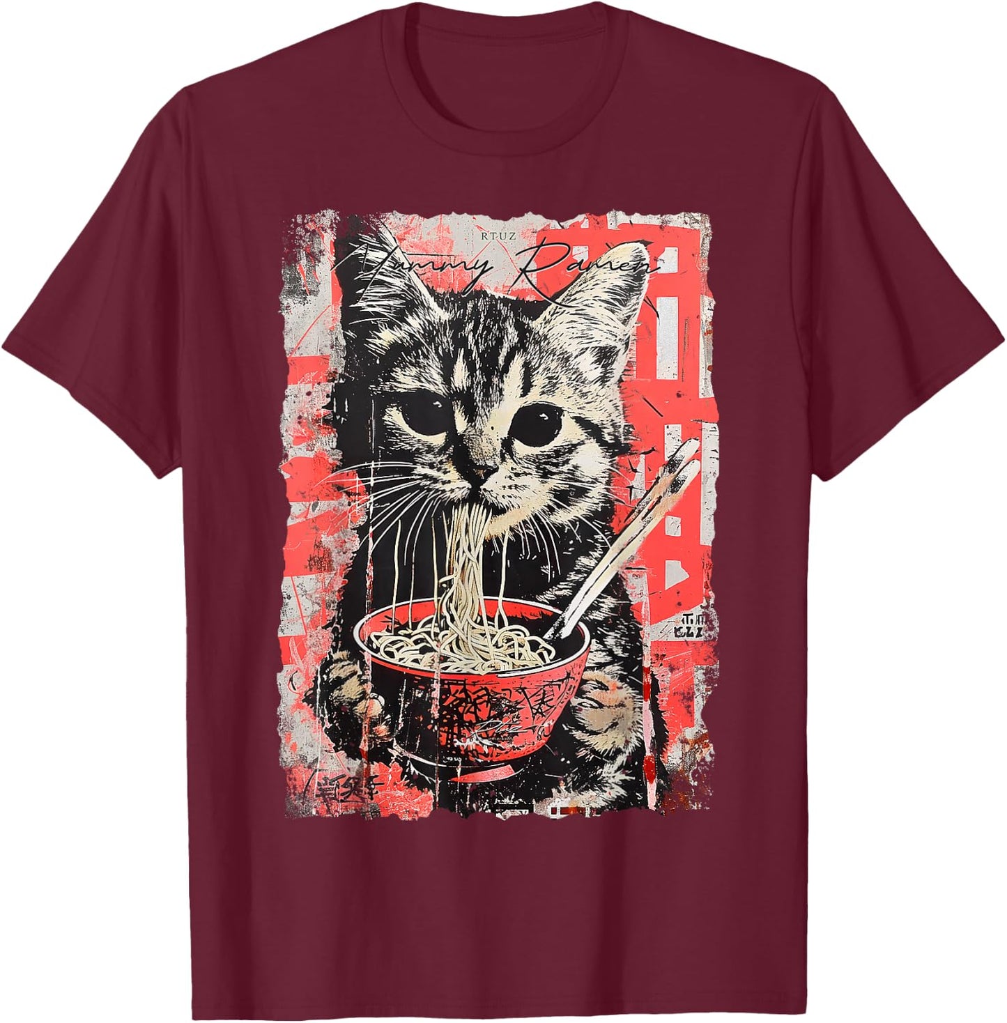 Ramen Noodles Cat Japan Y2K Kawaii Retro Cats Manga Anime T-Shirt - T-Shirt | Maroon