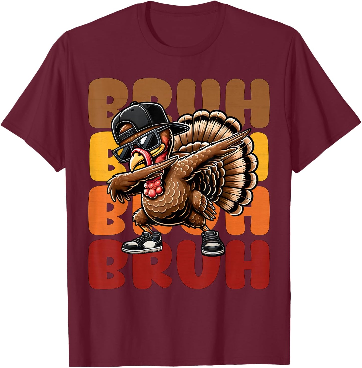 Bruh Turkey Dabbing Thanksgiving For Kids Boys Girls Funny T-Shirt - T-Shirt | Maroon