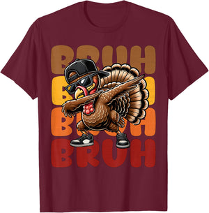 Bruh Turkey Dabbing Thanksgiving For Kids Boys Girls Funny T-Shirt - T-Shirt | Maroon