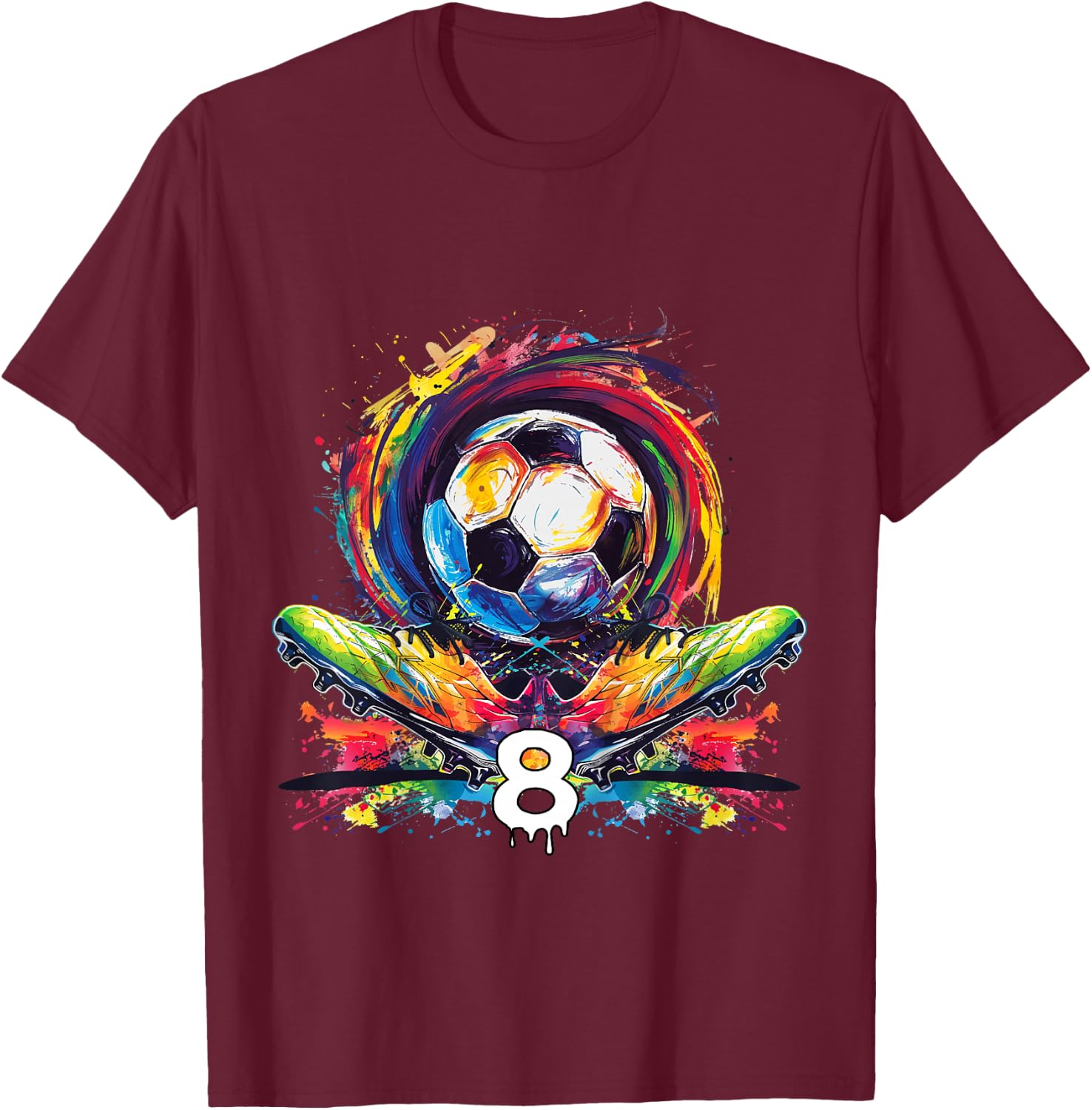 Children's 8th Birthday Boy 8 Years Football Gift , black T-Shirt - T-Shirt | Maroon