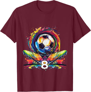 Children's 8th Birthday Boy 8 Years Football Gift , black T-Shirt - T-Shirt | Maroon