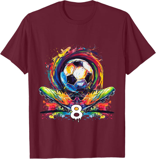 Children's 8th Birthday Boy 8 Years Football Gift , black T-Shirt - T-Shirt | Maroon