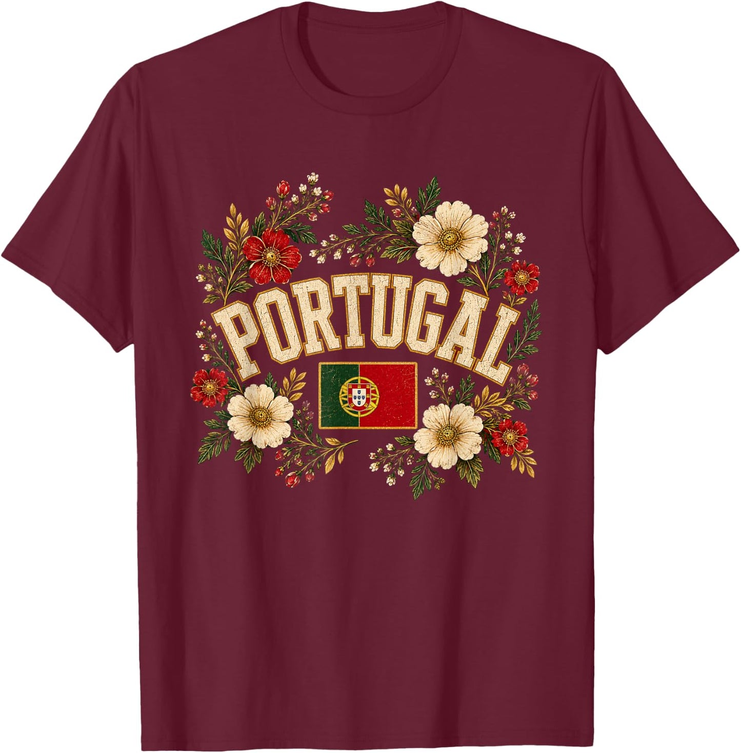 Portugal Floral Vintage Country Pride T-Shirt - T-Shirt | Maroon