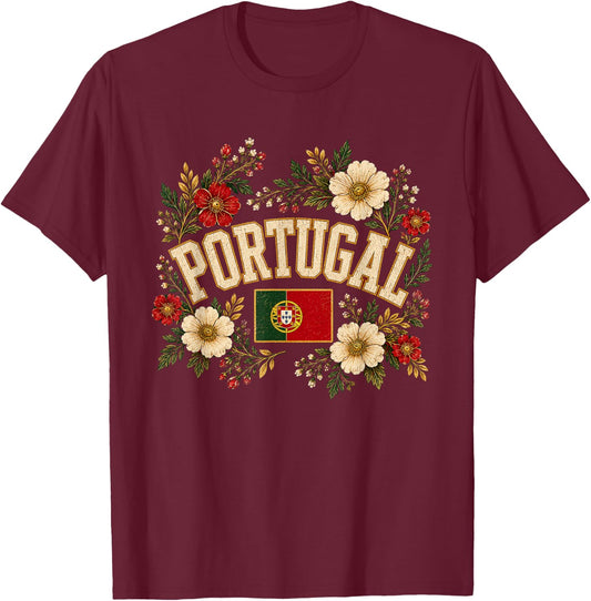 Portugal Floral Vintage Country Pride T-Shirt - T-Shirt | Maroon