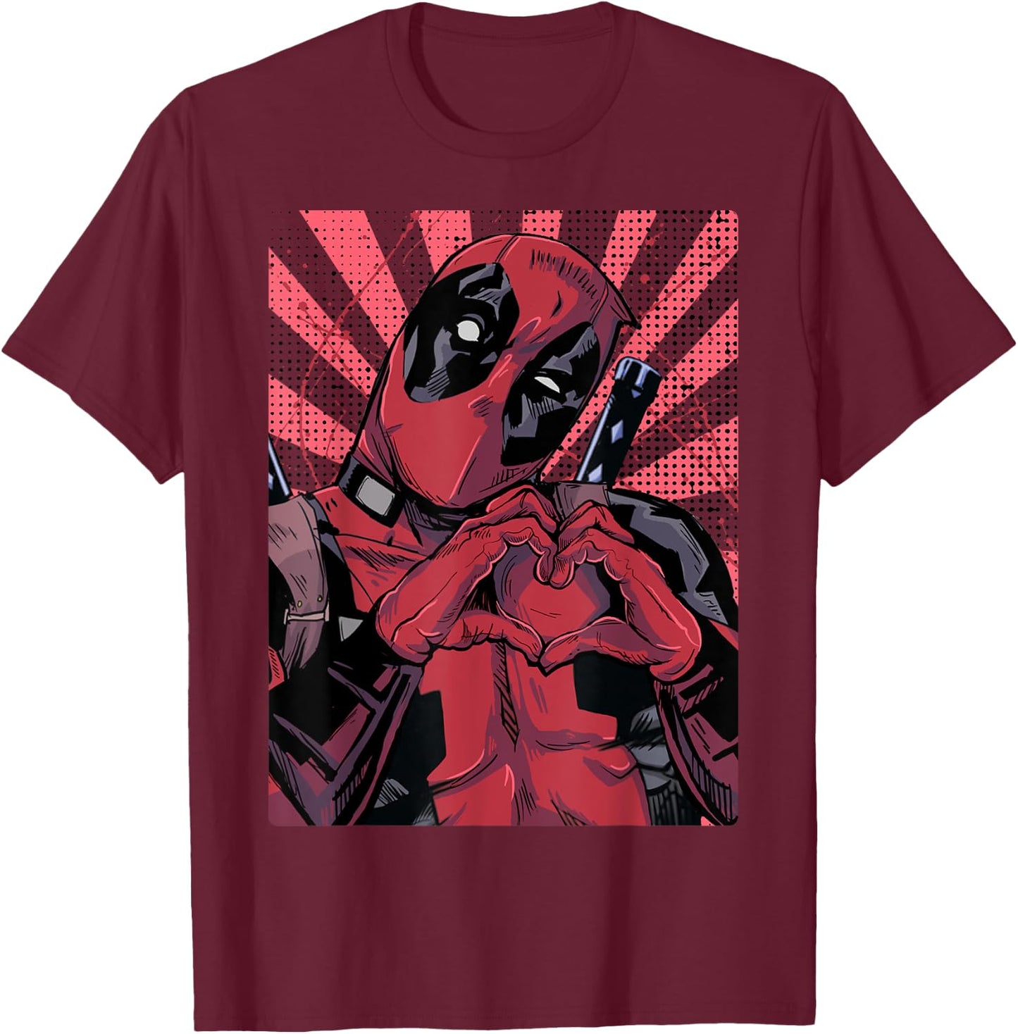 Marvel Deadpool Heart Hands , Black, S T-Shirt - T-Shirt | Maroon
