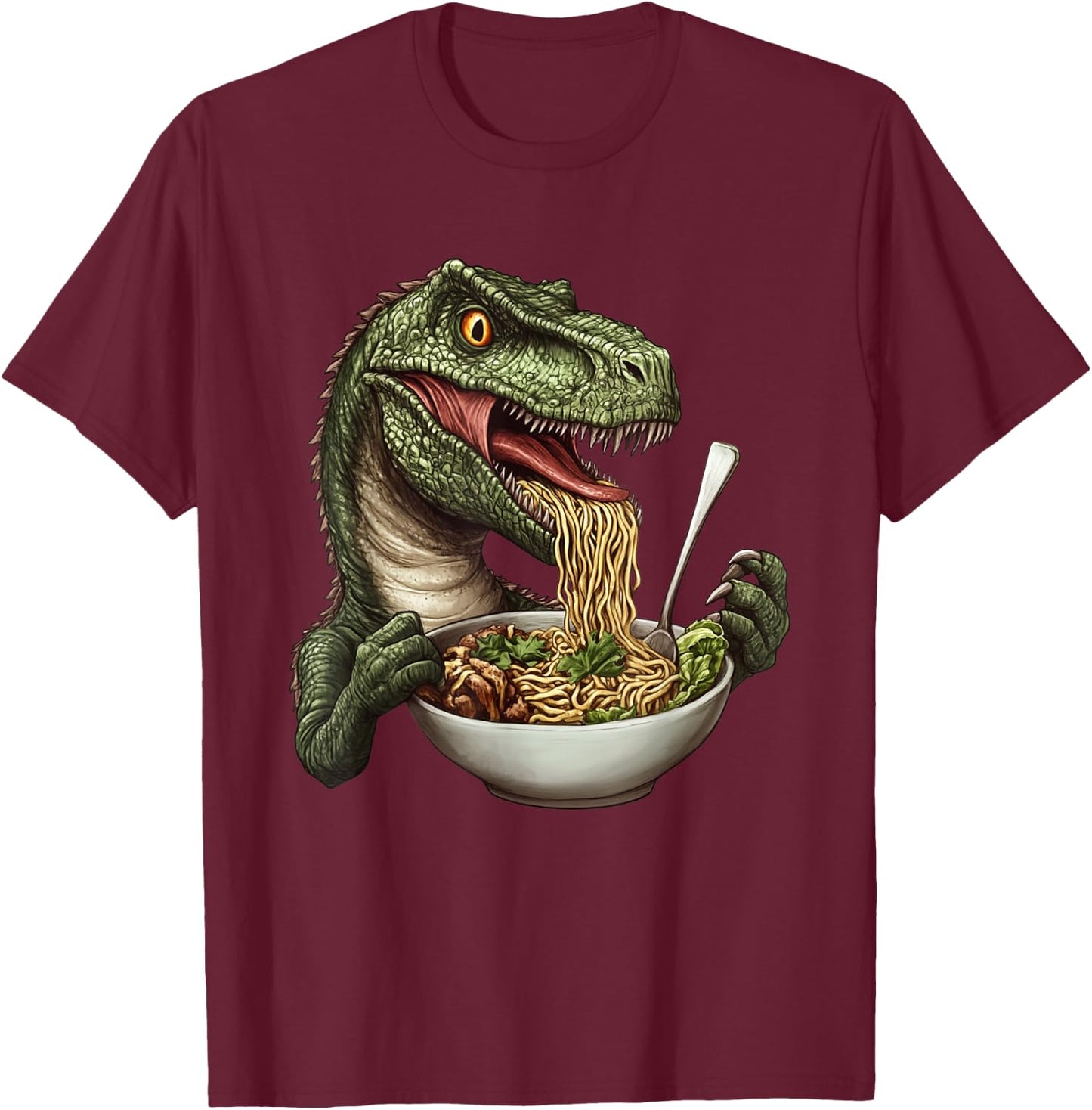 Microceratus Eating Ramen Funny Dinosaur T-Shirt - T-Shirt | Maroon