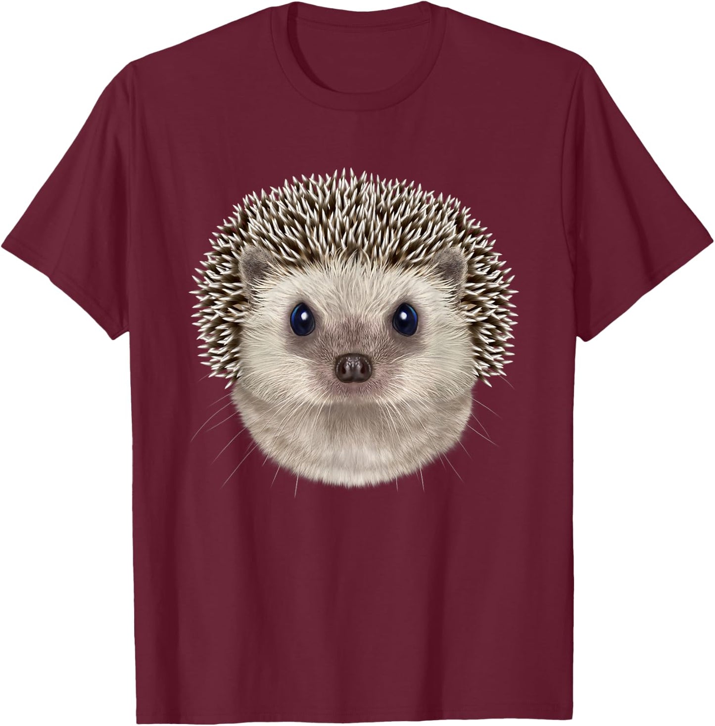 Fox Republic Design Hedgehog Face - -Adults, Grey, Small, Short Sleeve T-Shirt - T-Shirt | Maroon