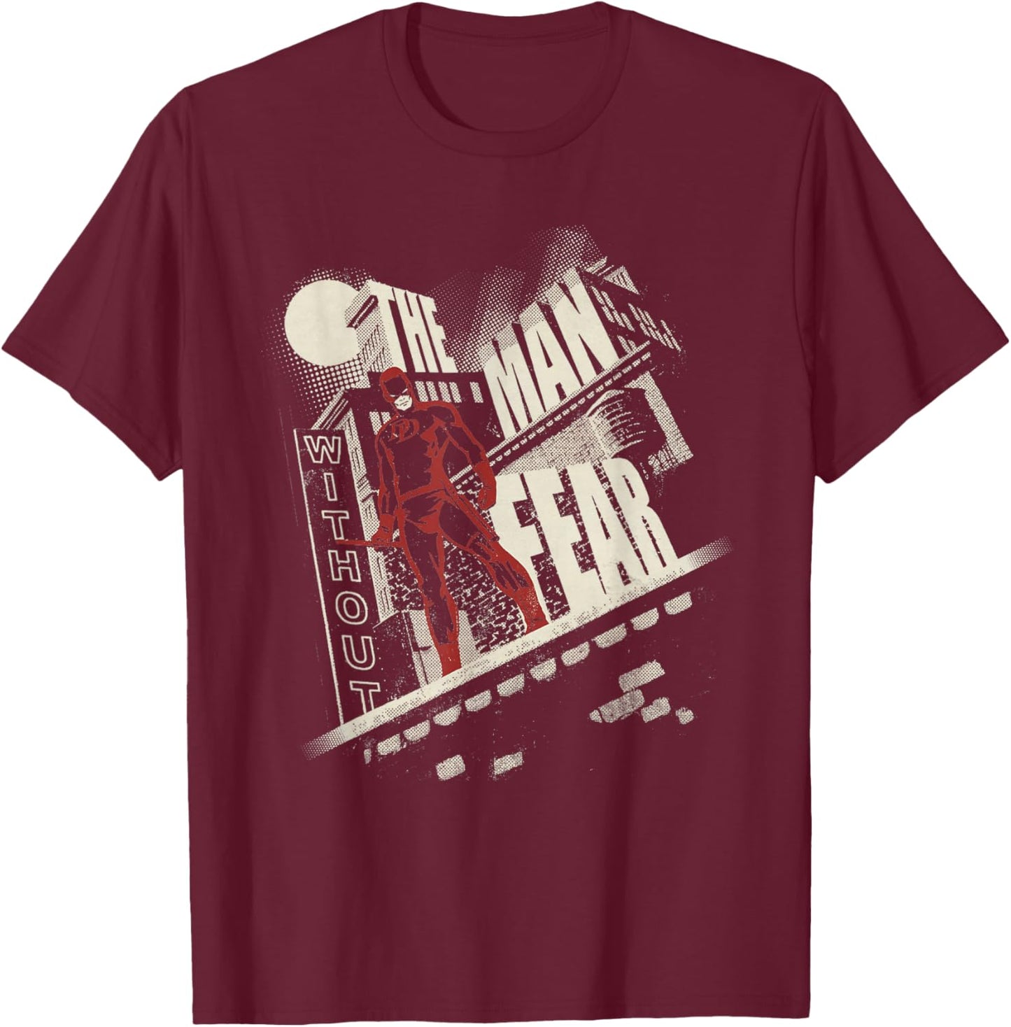 Marvel Daredevil The Man Without Fear Night Rooftop Black , Black, S T-Shirt - T-Shirt | Maroon