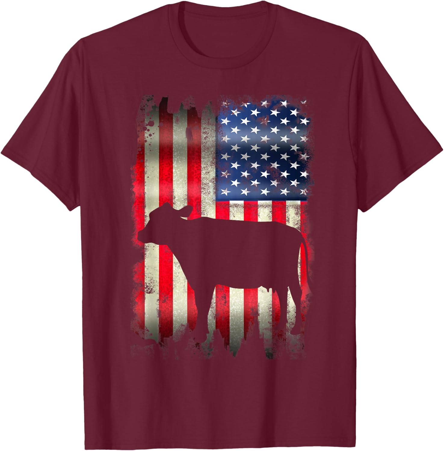 Cow USA American Flag 4th of July Patriotic Gift Women Kids Men T-Shirt - T-Shirt | Maroon
