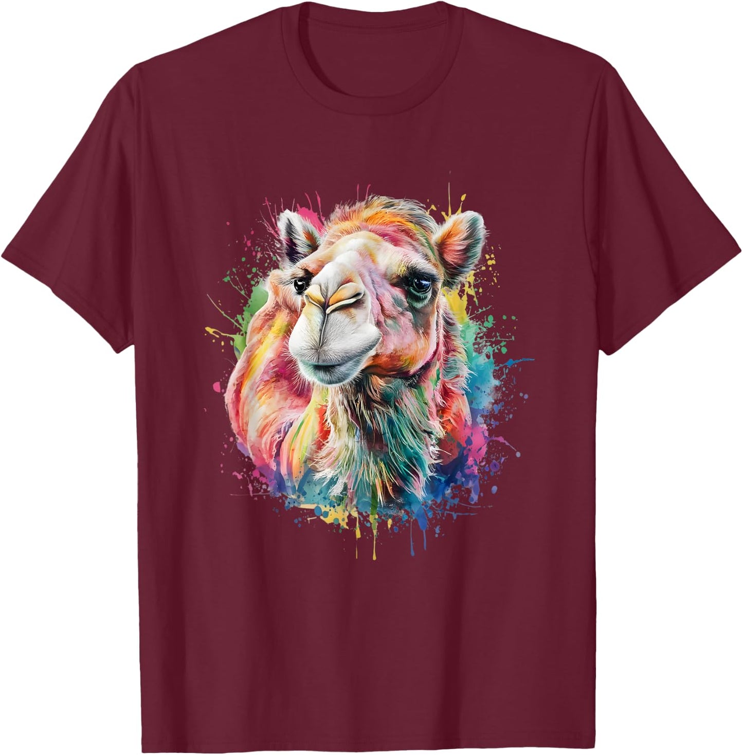 Camel Men Woman Colorful Watercolor Camel T-Shirt - T-Shirt | Maroon