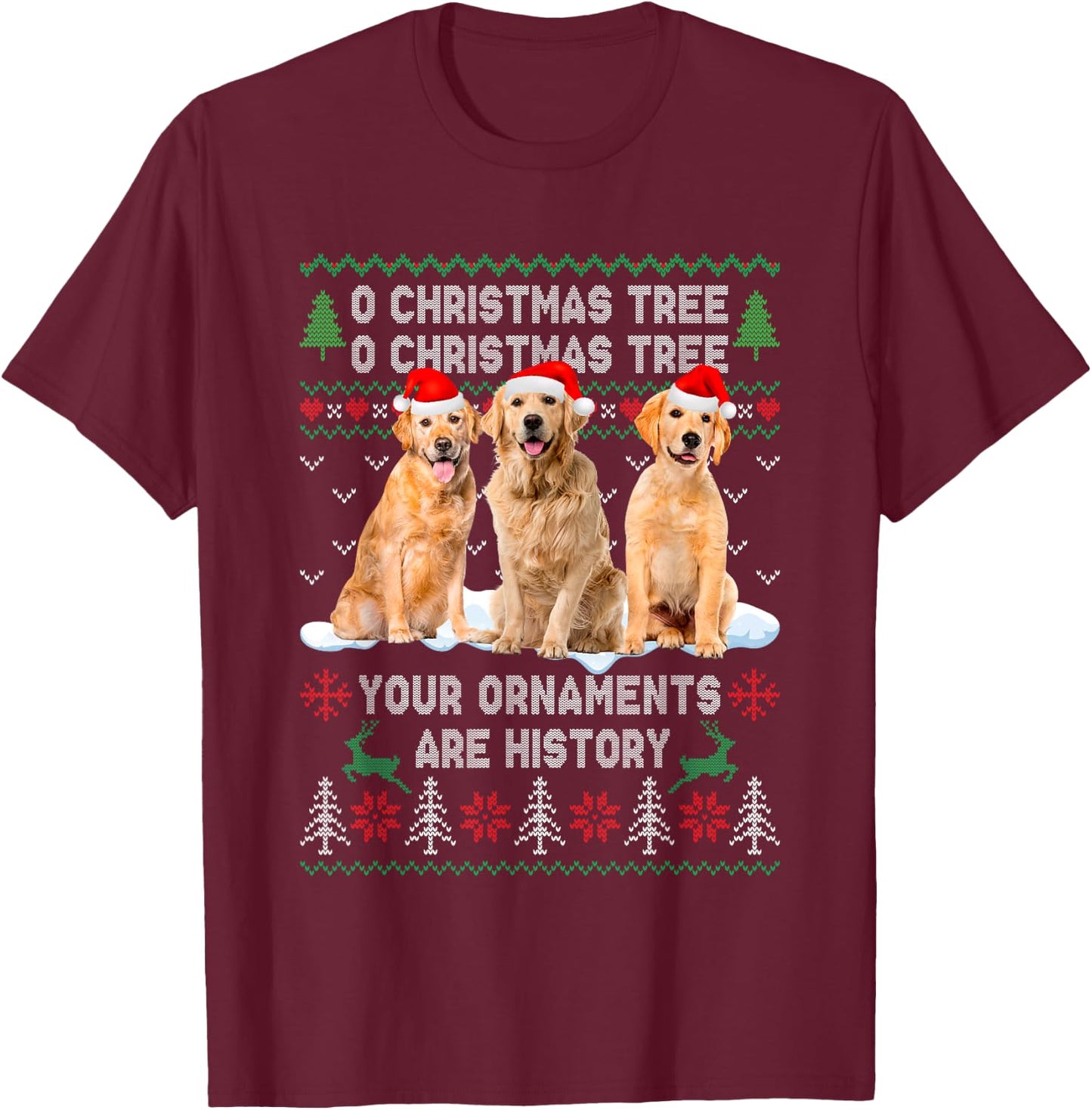 Cute Golden Retriever Dog Oh Christmas Tree Ugly Xmas Men Women Kids T-Shirt - T-Shirt | Maroon