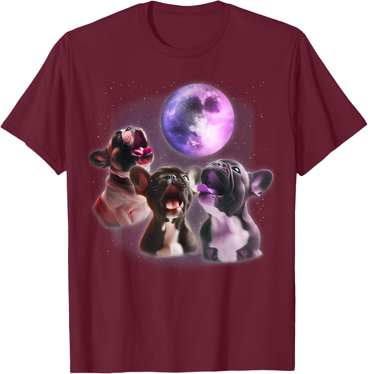 3 French Bulldog Howling At The Moon Funny Frenchie Dog Pet Women Kids T-Shirt - T-Shirt | Maroon