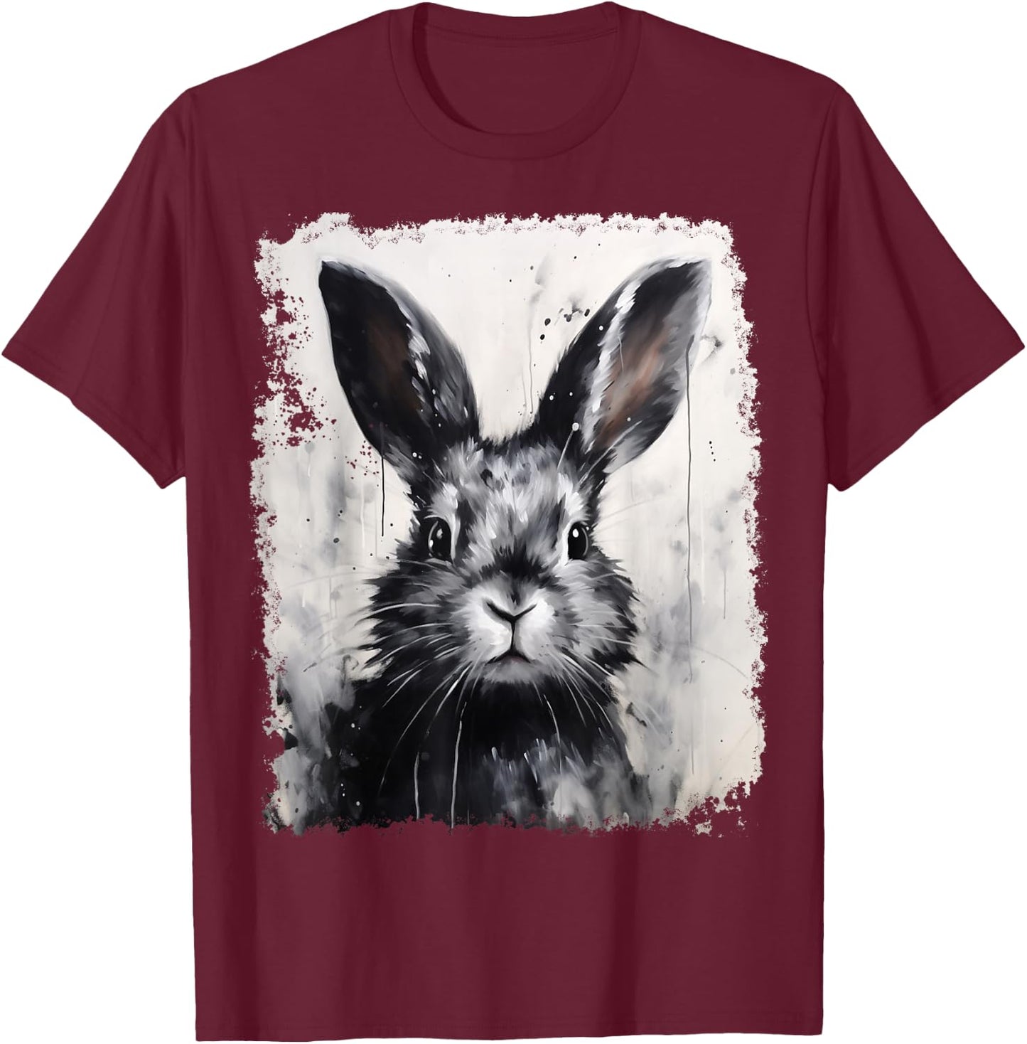 Pop Art Colorful Bunny Rabbit Black T-Shirt - T-Shirt | Maroon