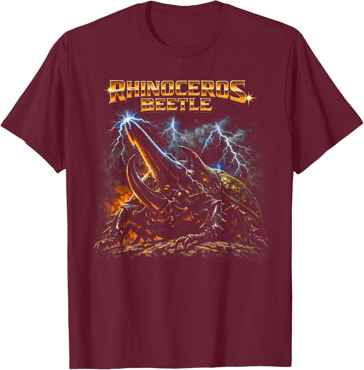 80s Heavy-Metal Rhinocerus Beetle Bug Lover Retro Style T-Shirt - T-Shirt | Maroon