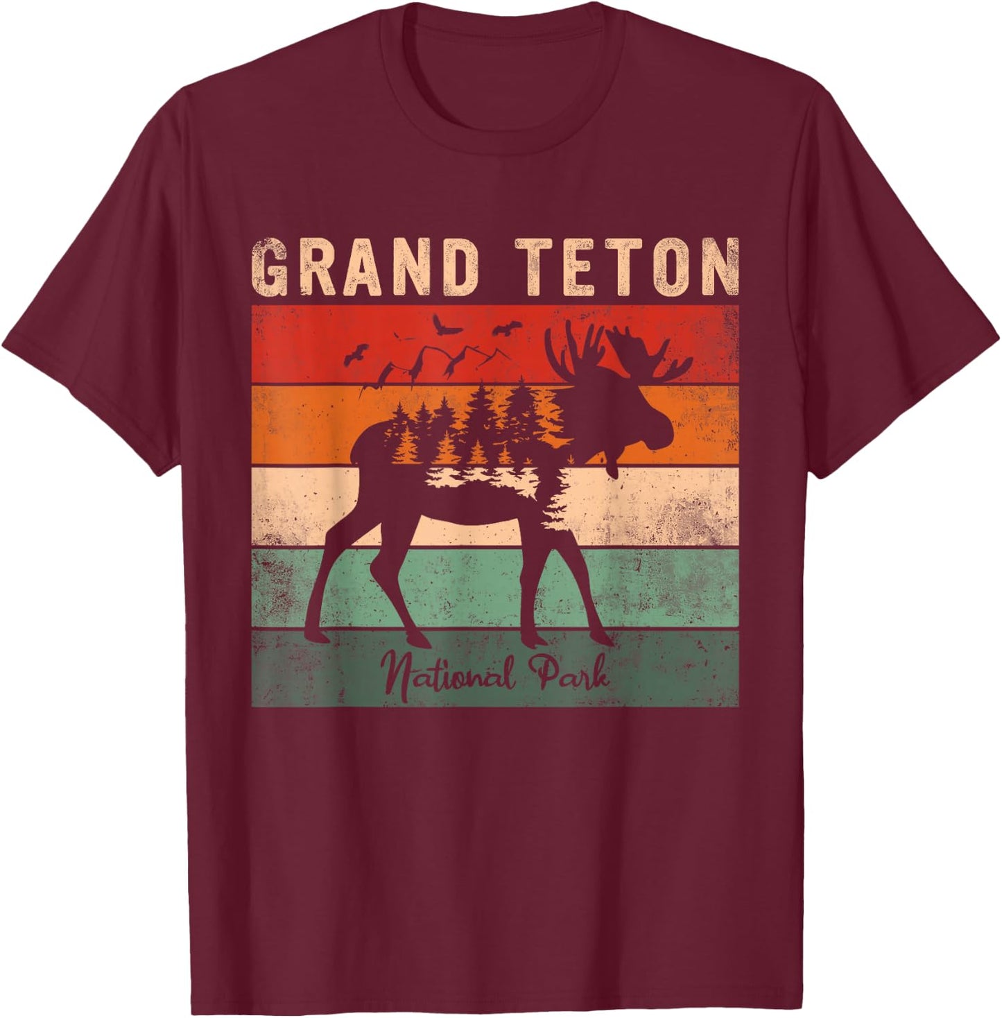 Vintage Grand Teton National Park for kids Hiking Camping T-Shirt - T-Shirt | Maroon