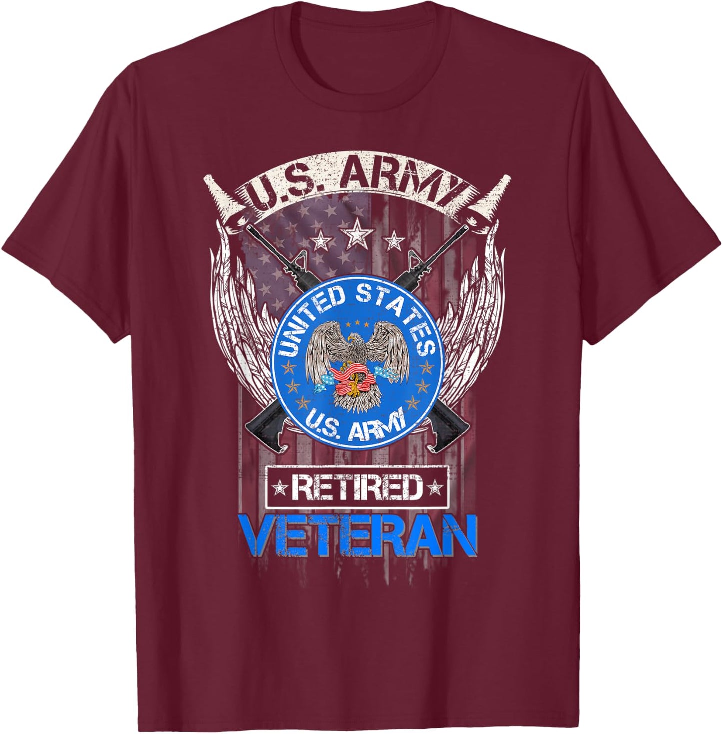 Vintage USA American Flag US Army Proud Retired Veteran Women Men T-Shirt - T-Shirt | Maroon