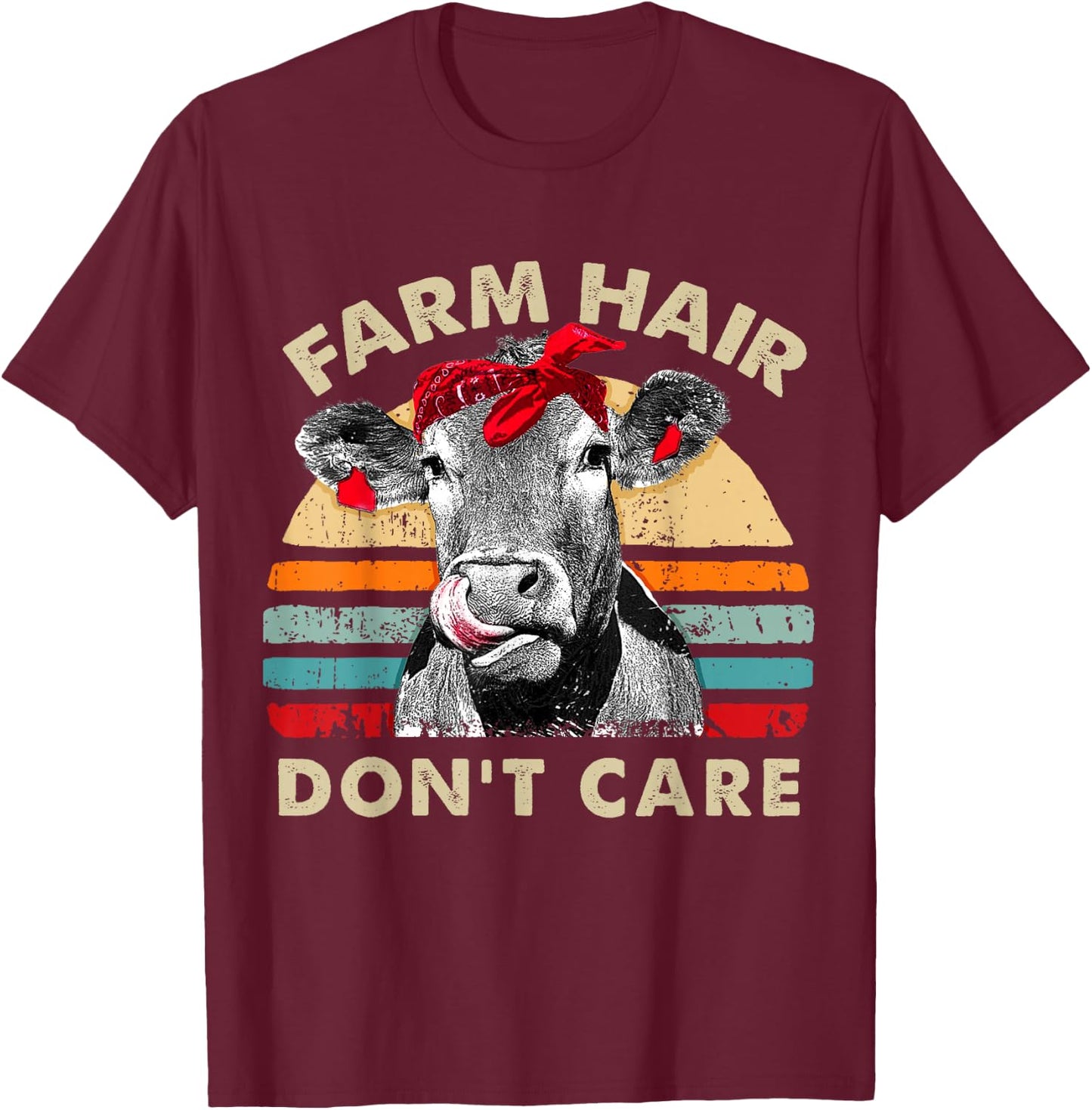 Farm Hair Don't Care Pun Cows Lover Vintage Farm T-Shirt - T-Shirt | Maroon