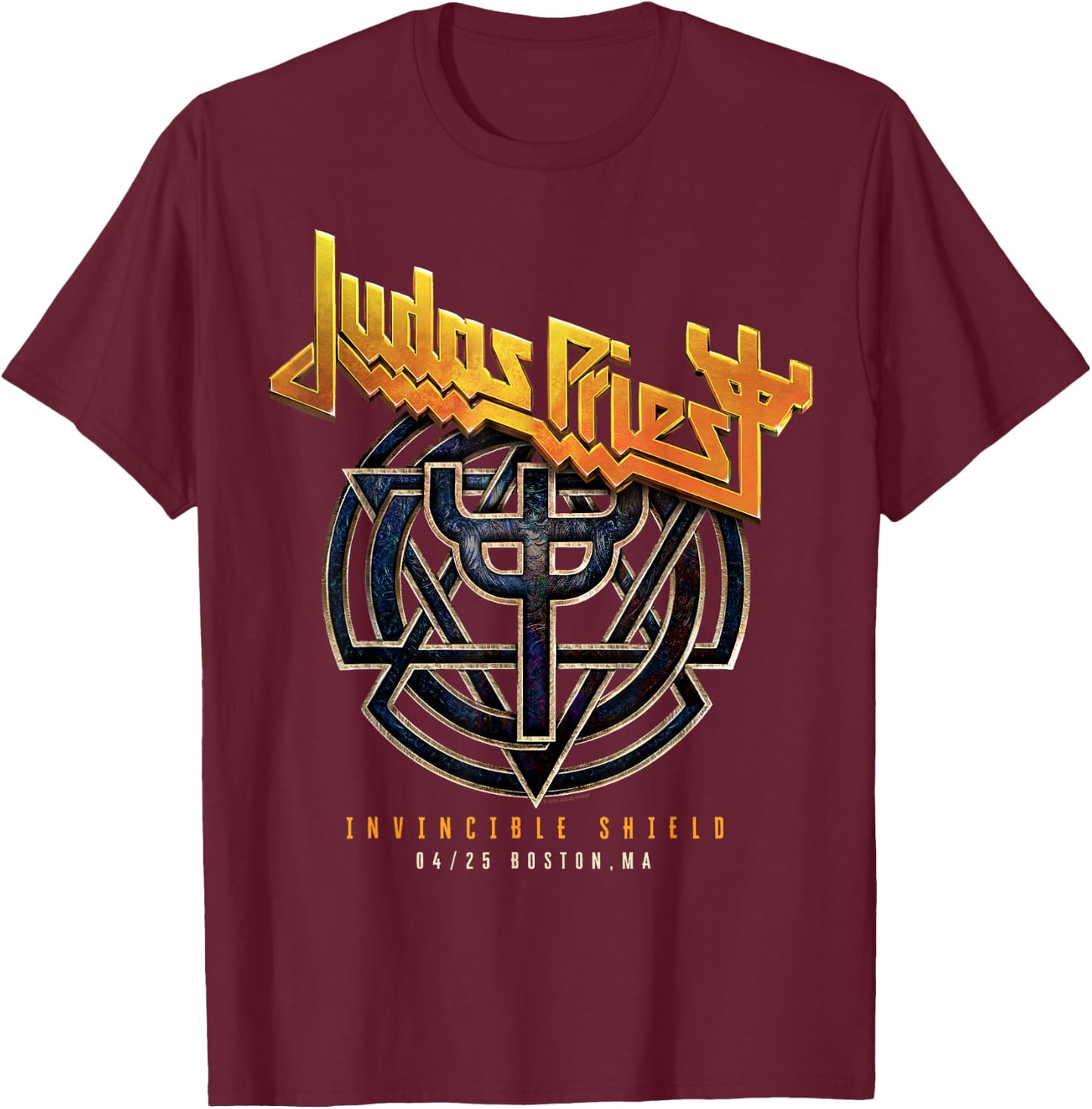 Judas Priest Invincible Shield Tour 2024 Boston T-Shirt - T-Shirt | Maroon