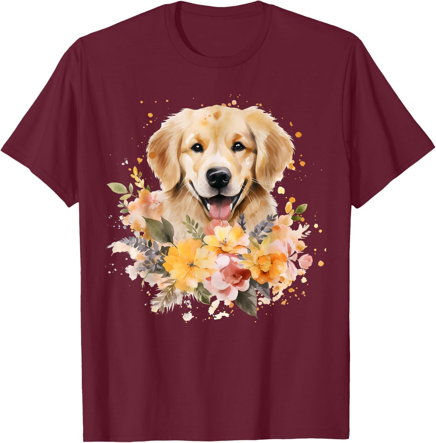 Watercolor Golden Retriever T-Shirt - T-Shirt | Maroon
