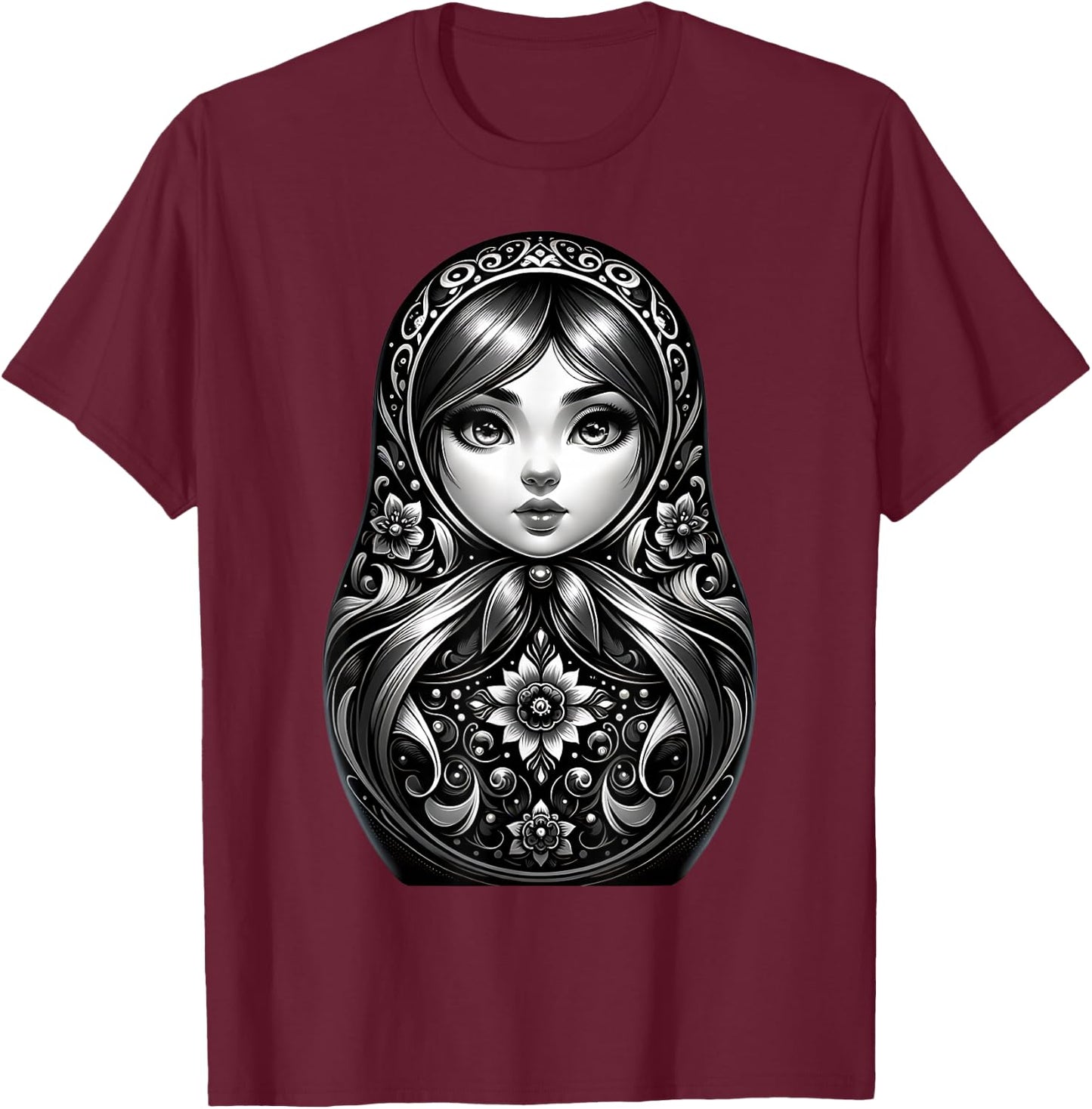 Russian Matryoshka Russia Russian Russian Matryoshka , black T-Shirt - T-Shirt | Maroon