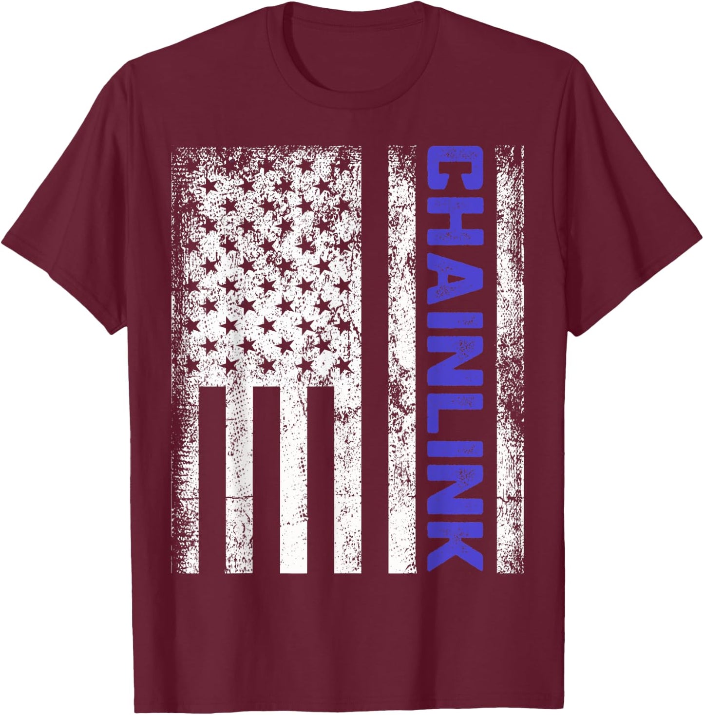 Distressed Chainlink LINK US Flag Chainlink Crytocurrency T-Shirt - T-Shirt | Maroon