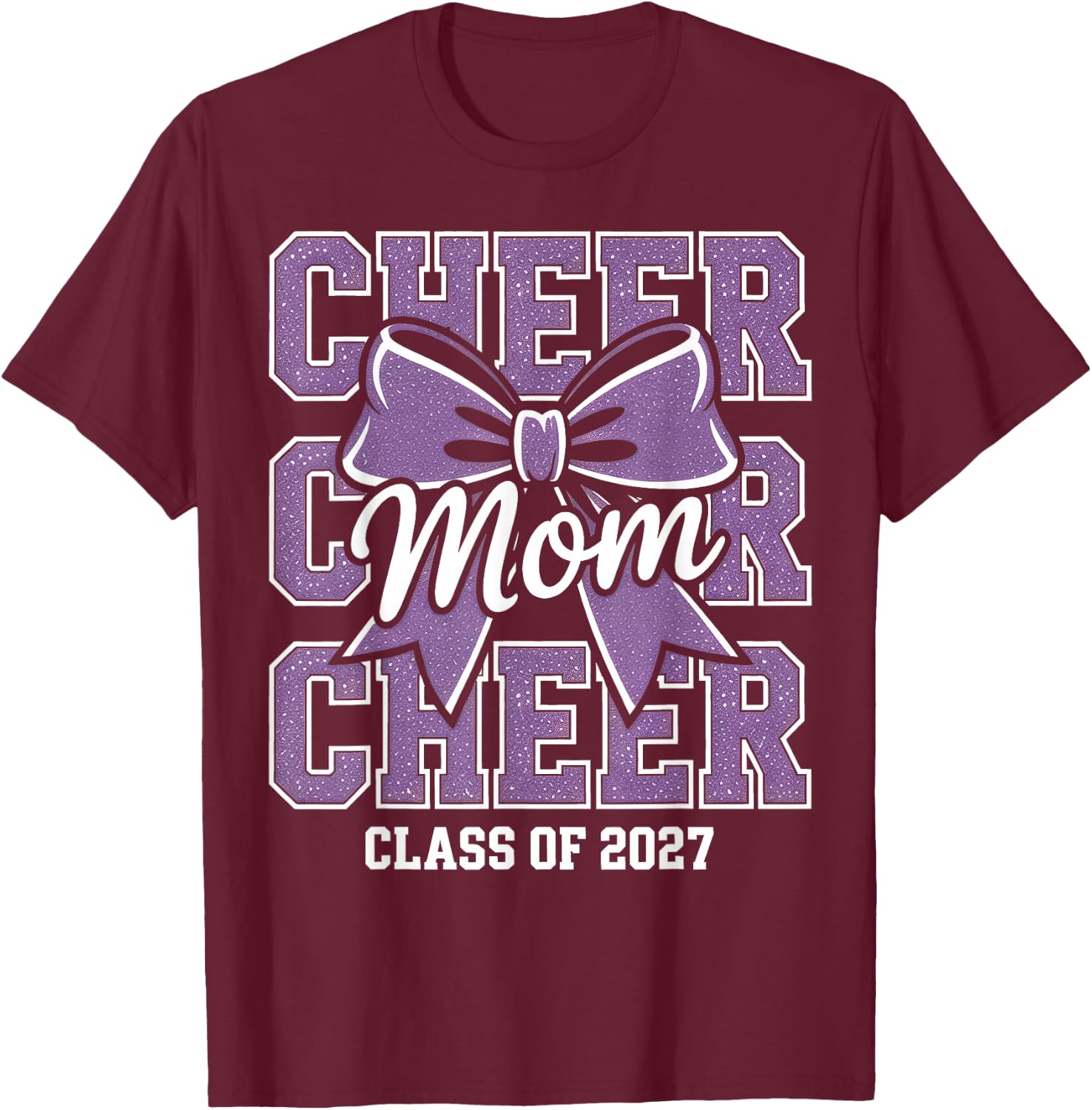 Senior Cheerleader Mom Cheer Class of 2027 Graduation Purple T-Shirt - T-Shirt | Maroon