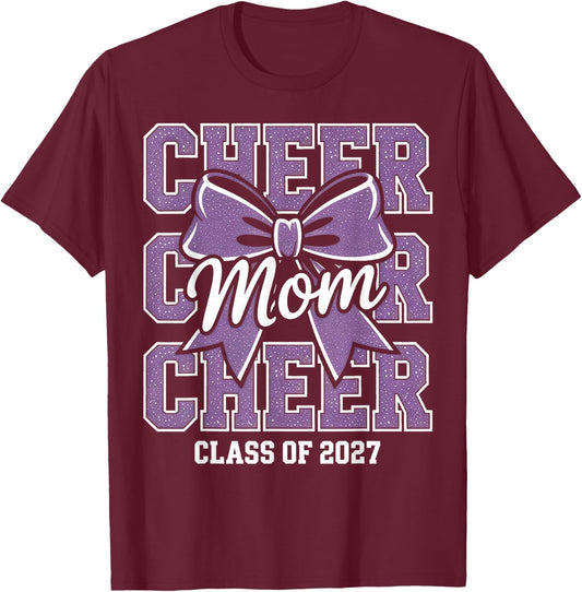 Senior Cheerleader Mom Cheer Class of 2027 Graduation Purple T-Shirt - T-Shirt | Maroon