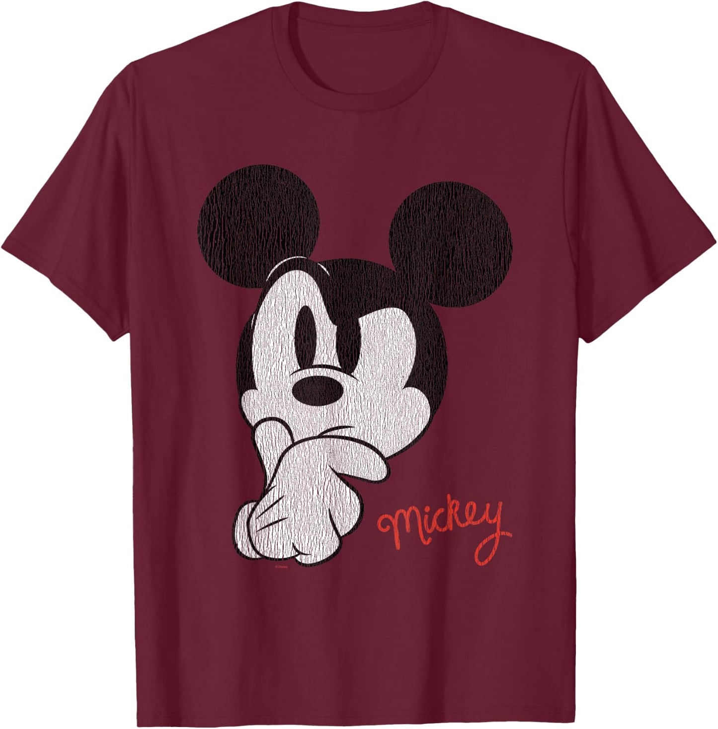 Mickey Mouse Distressed Ponder T-Shirt - T-Shirt | Maroon