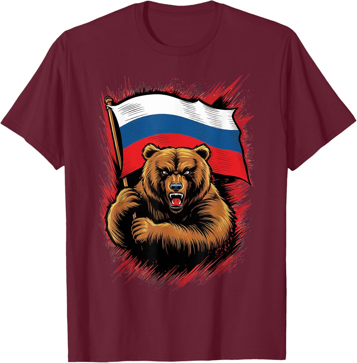 Russia Russia USSR | Russian Bear with Flag , Black, S T-Shirt - T-Shirt | Maroon
