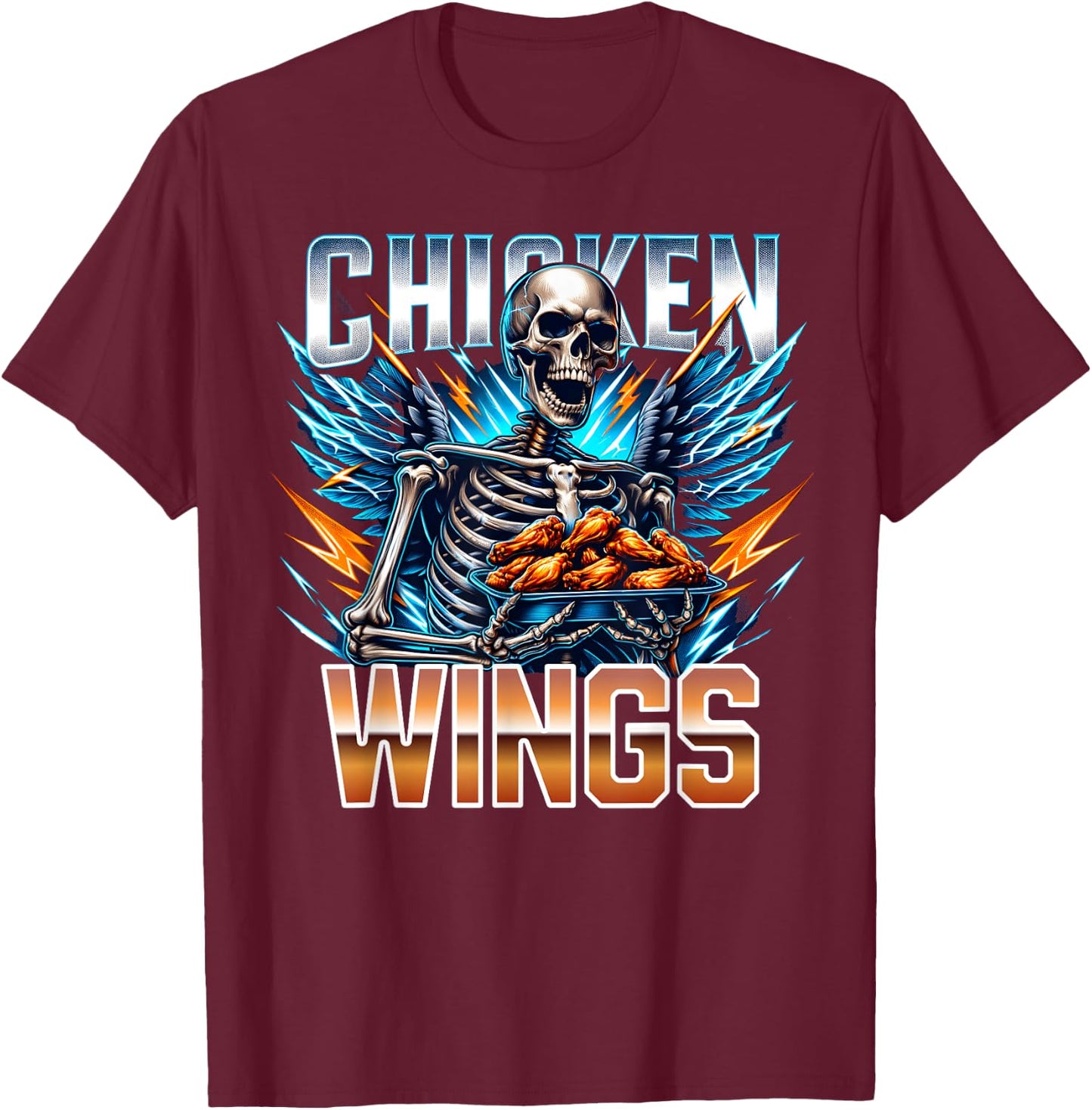 Wing Lover Bootleg Rap CDs Aesthetic Funny Chicken Skeleton T-Shirt - T-Shirt | Maroon