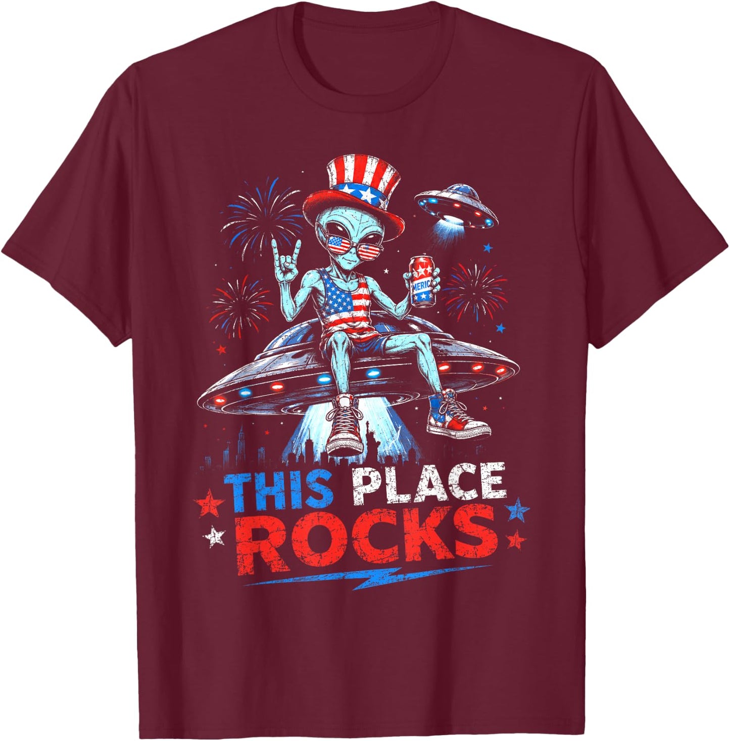 This Place Rocks Alien UFO Area 51 Men Women Kids 4th July T-Shirt - T-Shirt | Maroon