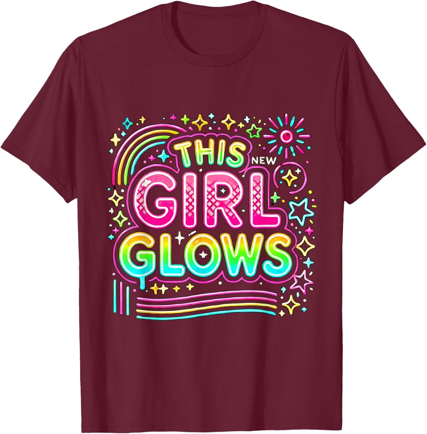 This Girl Glows For Kids Tie Dye Bright Color 80's And 90's T-Shirt - T-Shirt | Maroon