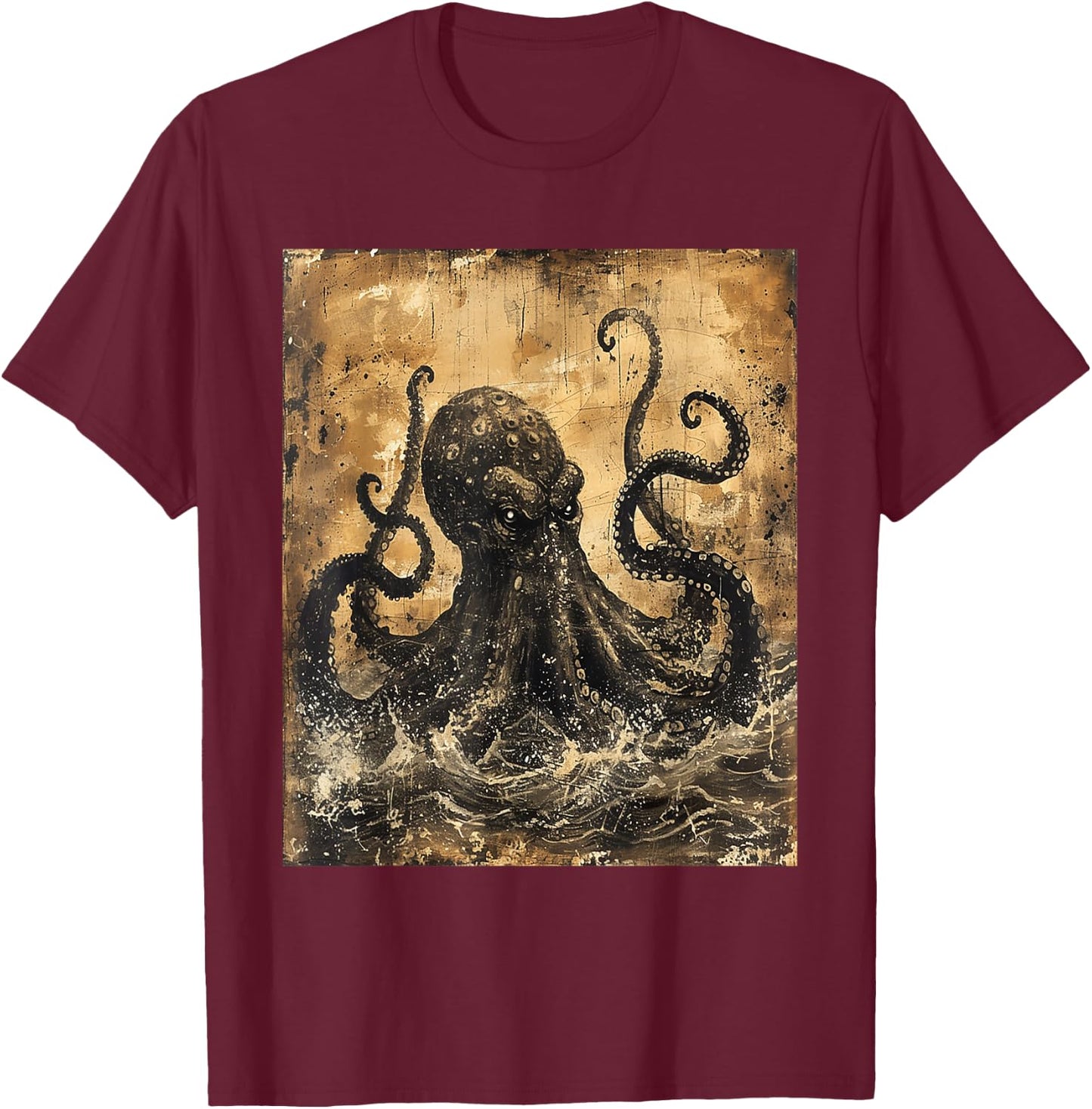 Vintage Gothic Dark Kraken Cthulhu Octopus God Monster Art T-Shirt - T-Shirt | Maroon