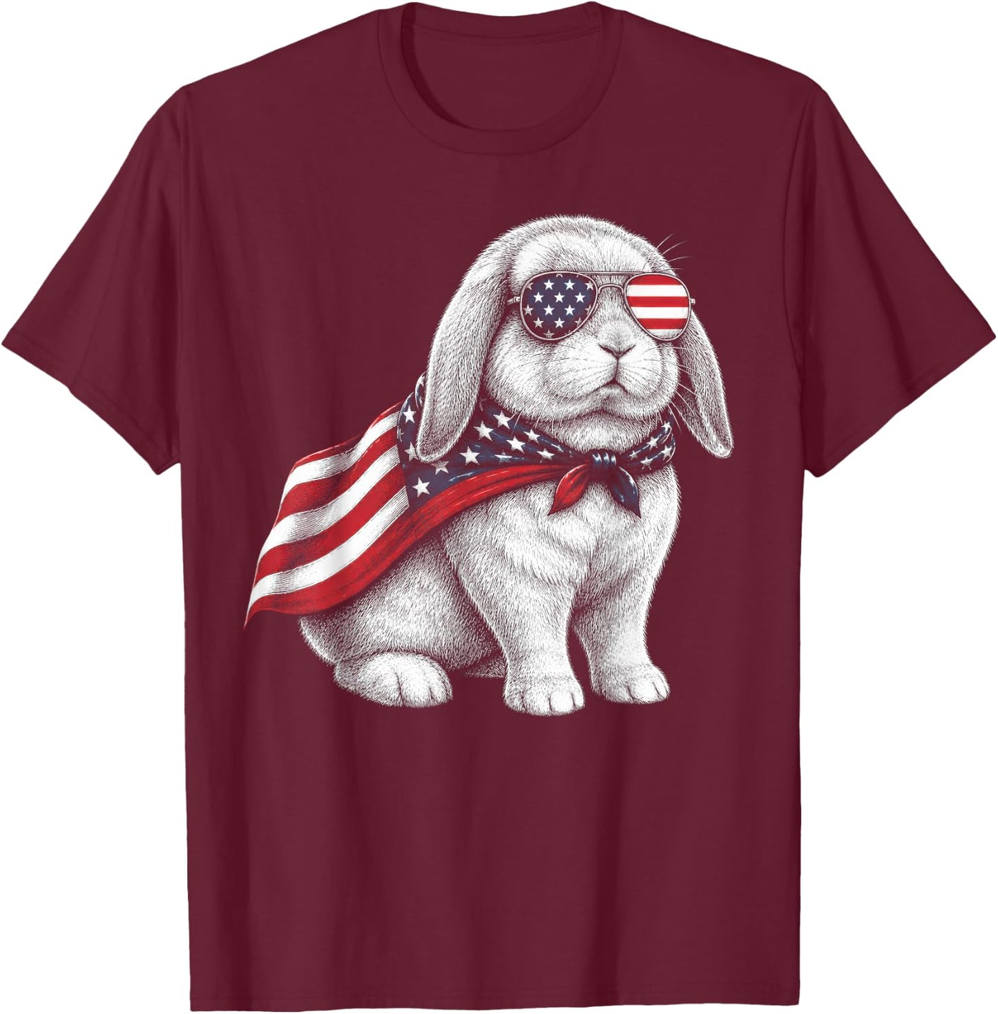 Holland Lop Rabbit 4th of July US American Flag Patriotic T-Shirt - T-Shirt | Maroon