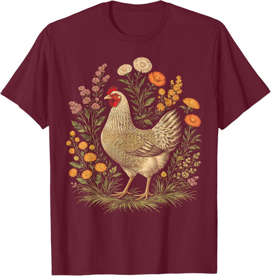 Chicken Floral Art Funny Farm Chicken Lover Women Girls Kids T-Shirt - T-Shirt | Maroon