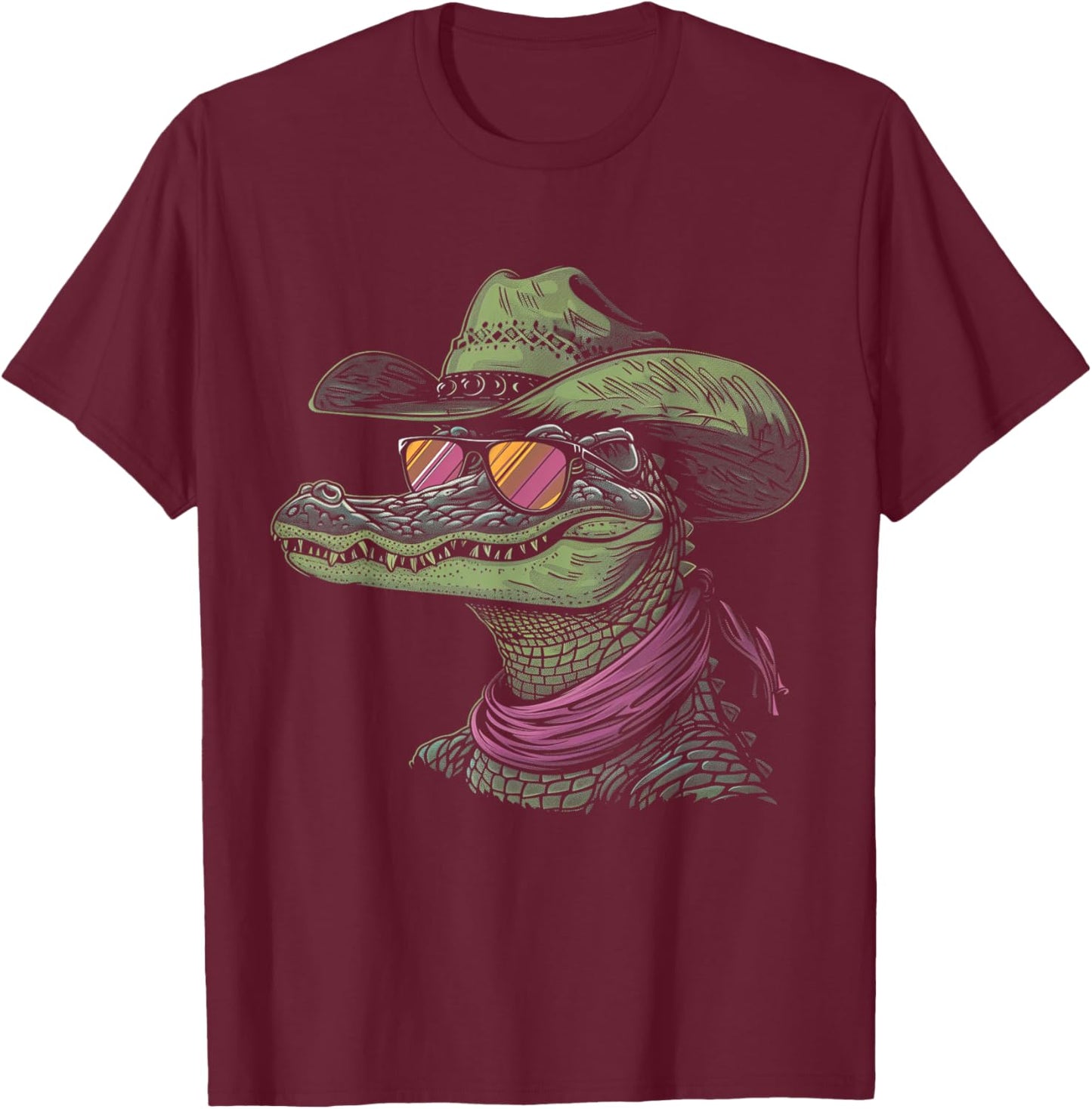 Alligator Cowboy Hat Gator Crocodile Reptile Lover Funny T-Shirt - T-Shirt | Maroon