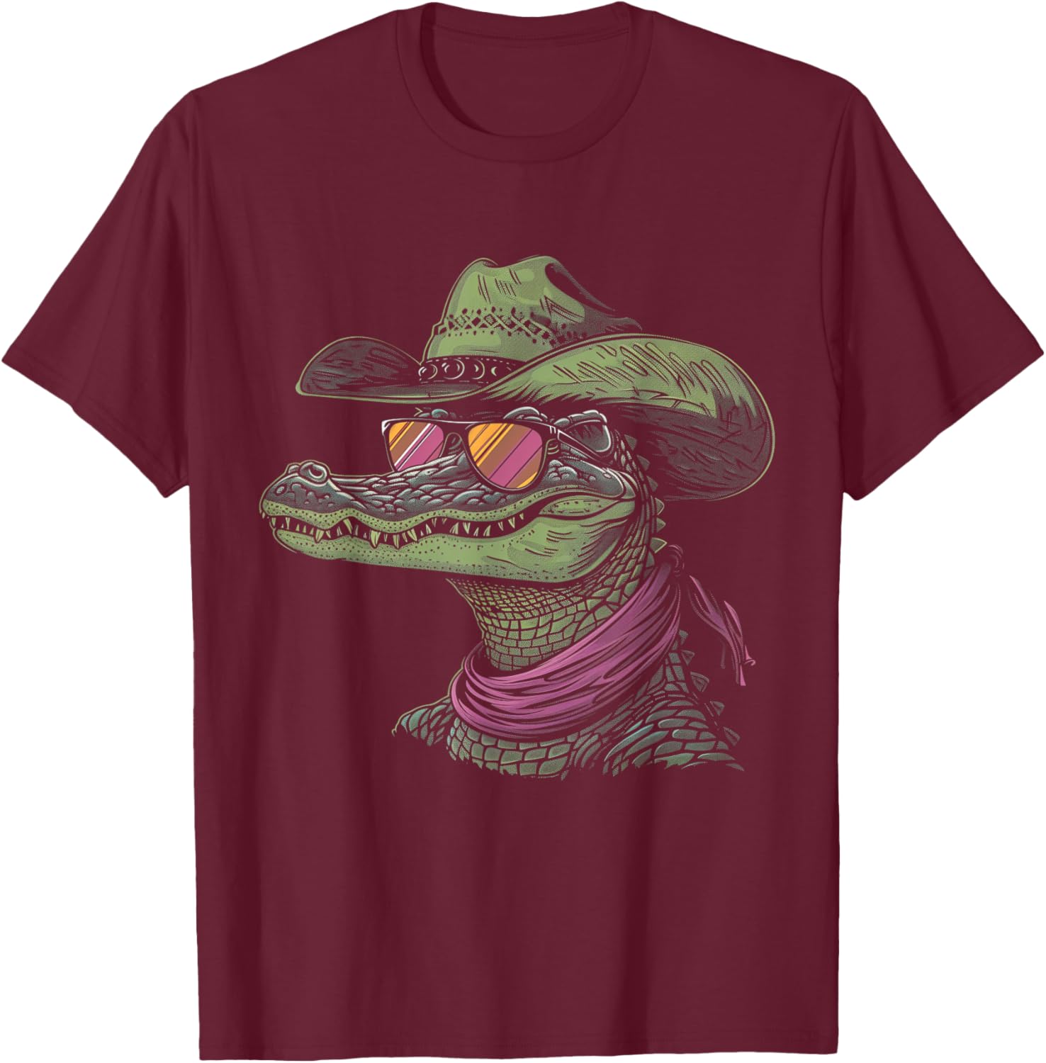 Alligator Cowboy Hat Gator Crocodile Reptile Lover Funny T-Shirt - T-Shirt | Maroon