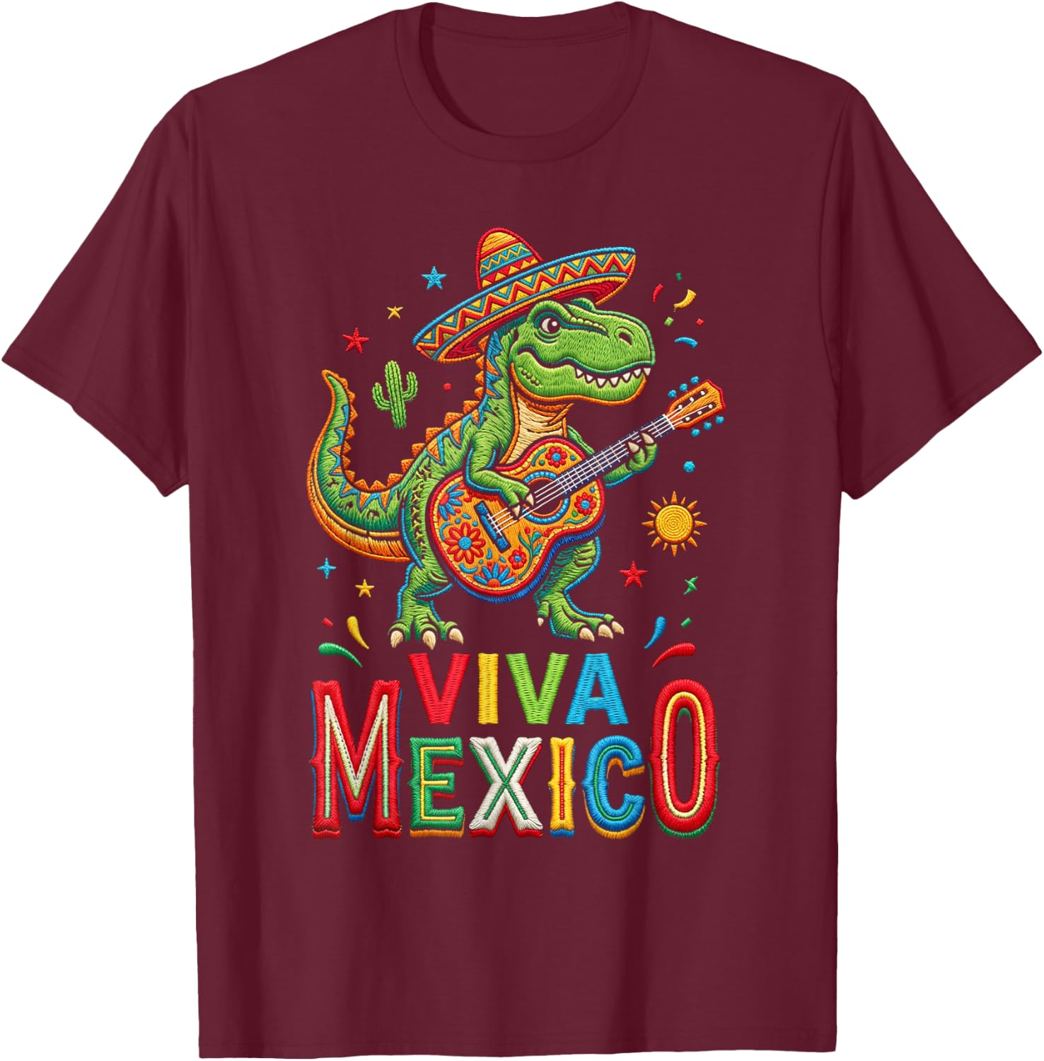 Viva Mexico Boy Dinosaur Mexican Independence Day Kids T-Shirt - T-Shirt | Maroon