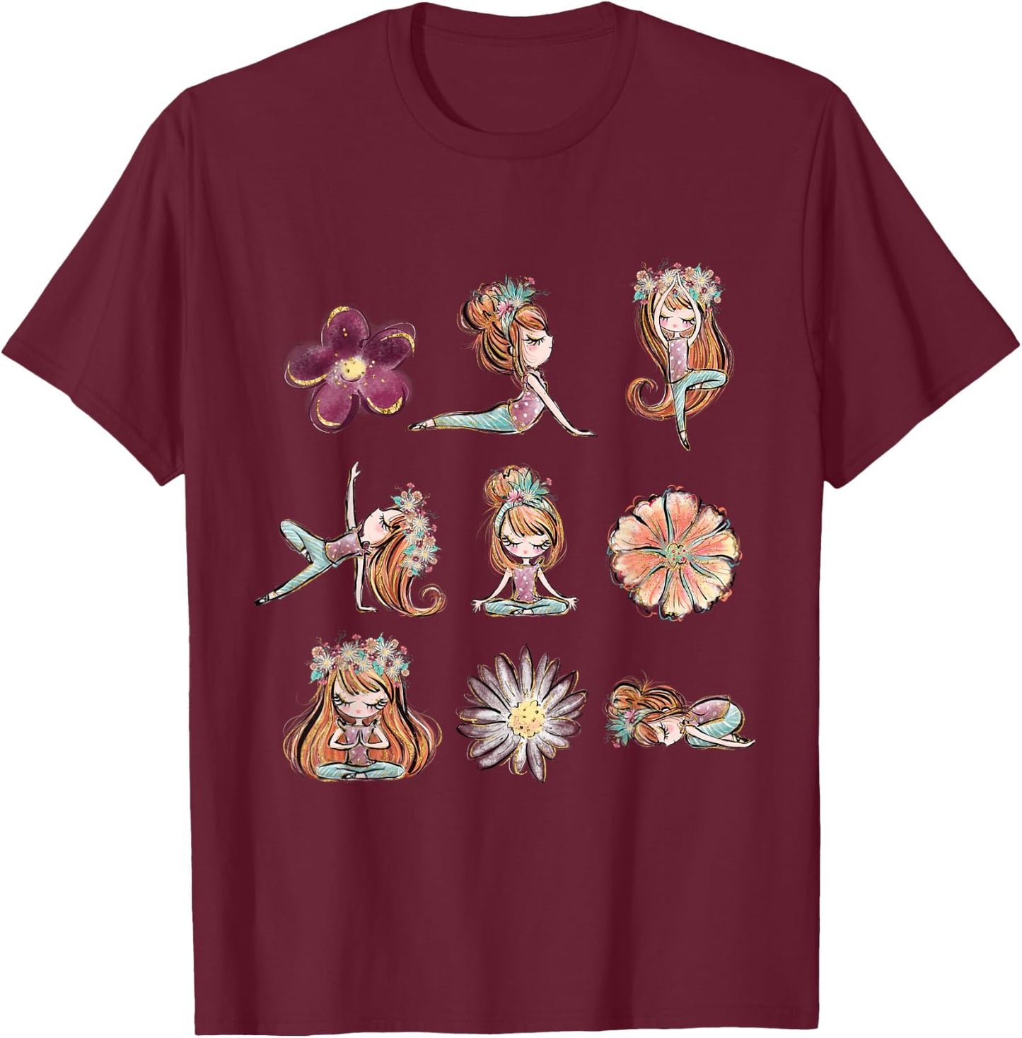 Boho Yoga Poses Floral Yogi Teacher Yogini Toddler Kids T-Shirt - T-Shirt | Maroon