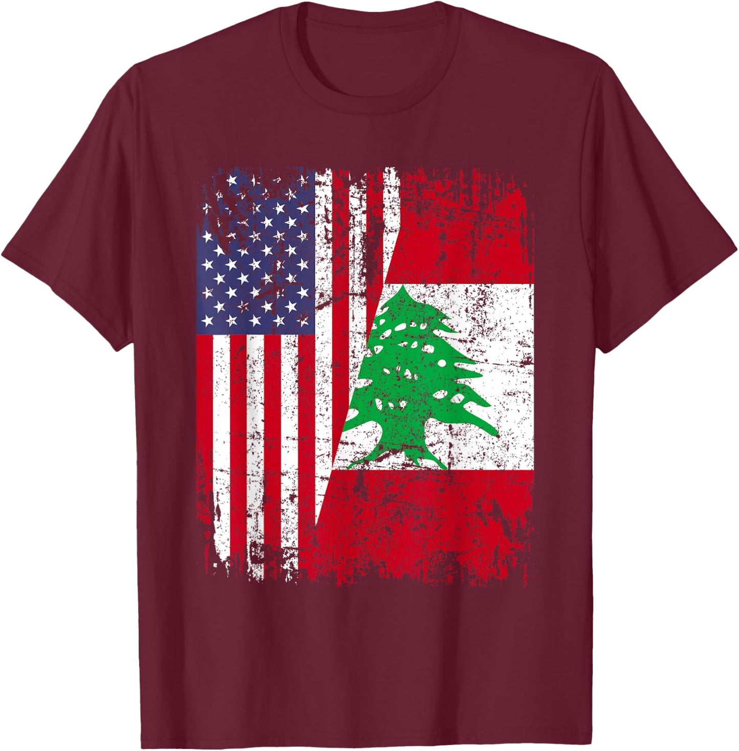 LEBANESE ROOTS | Half American Flag | LEBANON T-Shirt - T-Shirt | Maroon