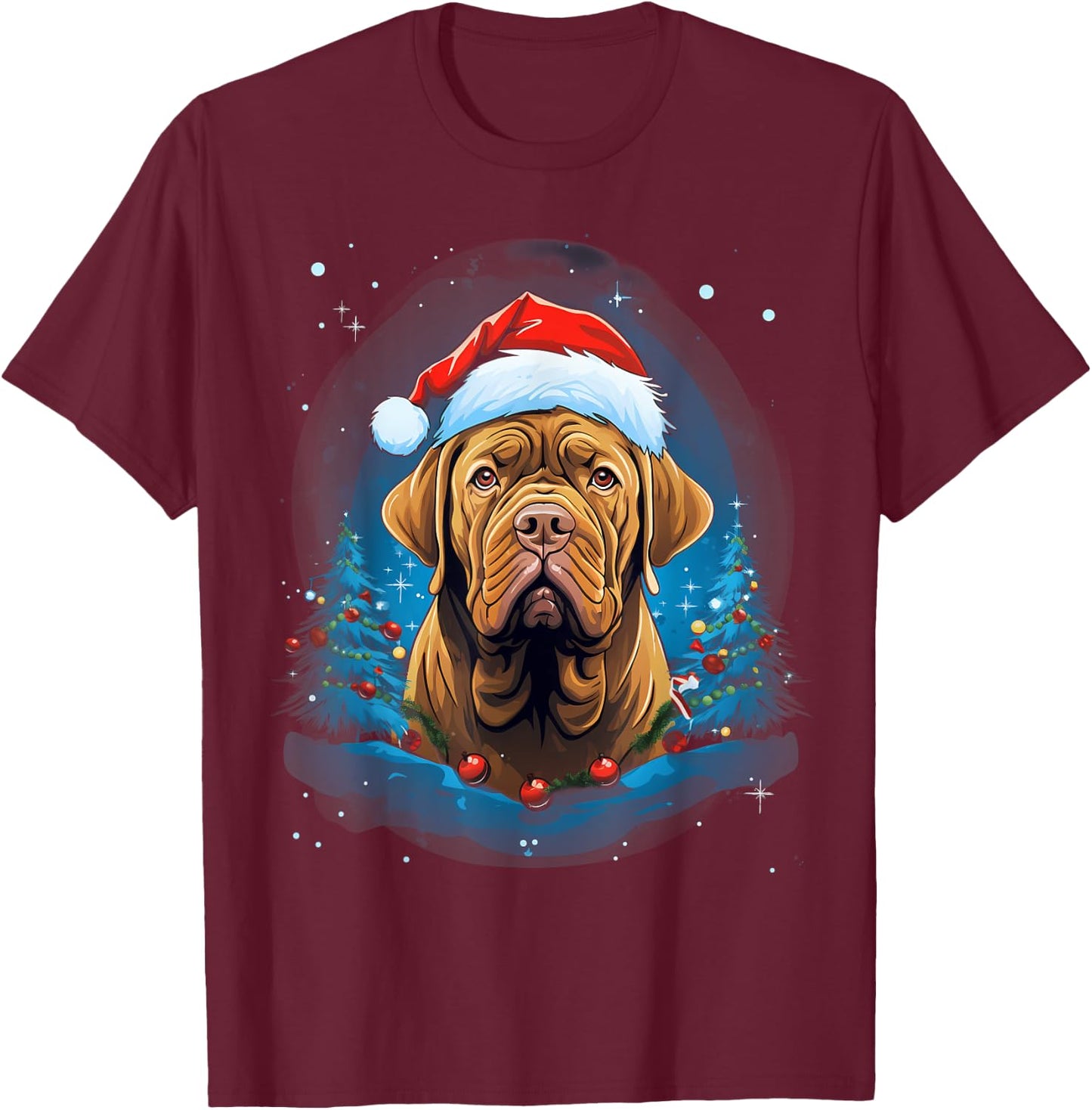 Xmas French Mastiff Dog Christmas Women Kids T-Shirt - T-Shirt | Maroon