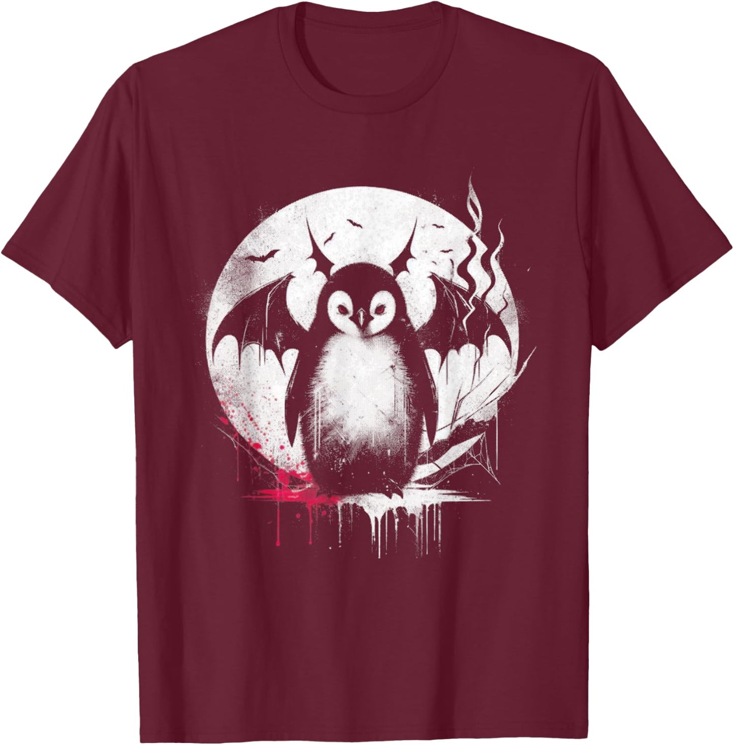 Vampire Penguin - Funny Creepy Penguin Halloween Lover T-Shirt - T-Shirt | Maroon